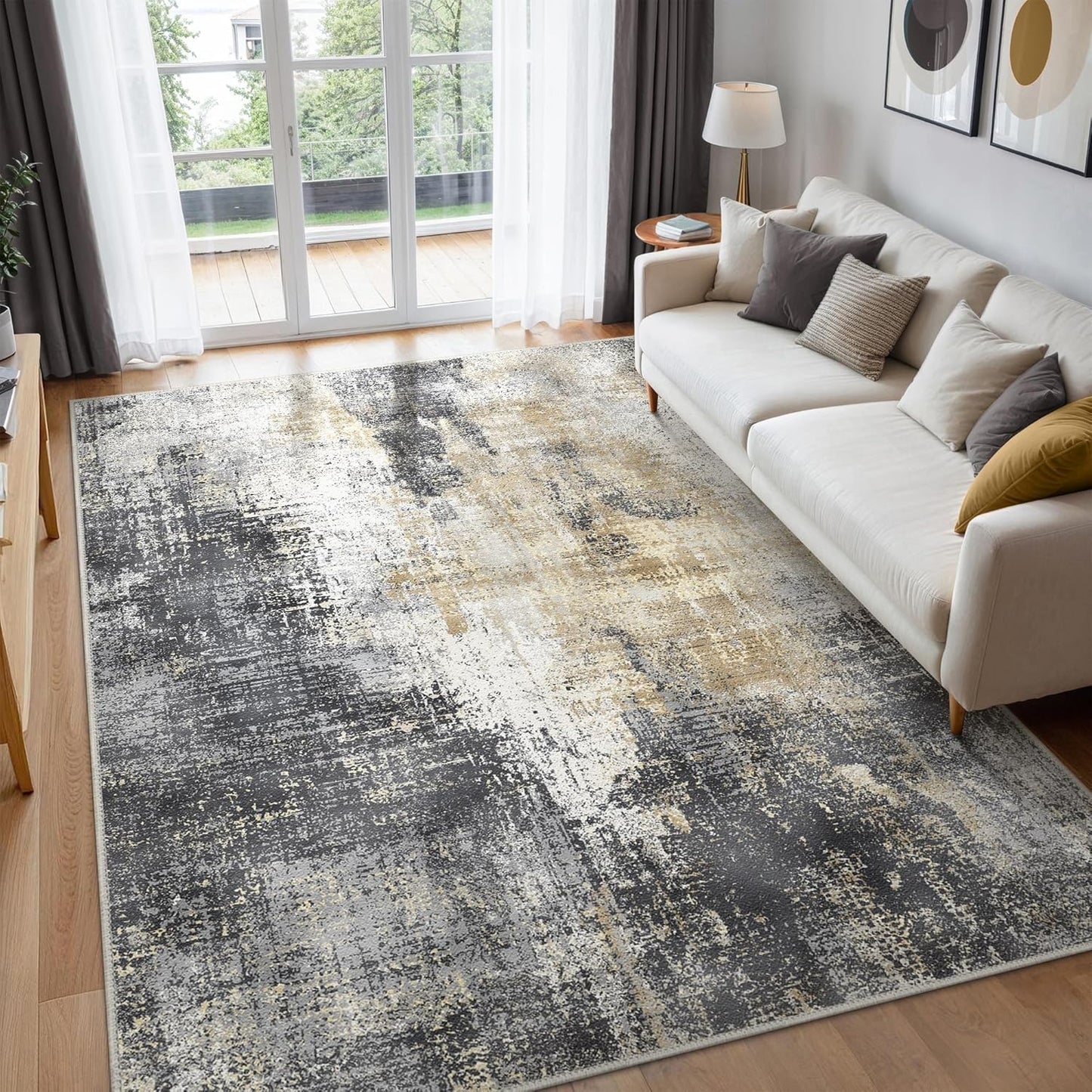 BEIMO Waschbarer Teppich Wohnzimmer, Abstrakt Design Teppich Schlafzimmer Kurzflor, Groß Teppiche rutschfest Weiche für Badezimmer Esszimmer Flur, 120x170cm