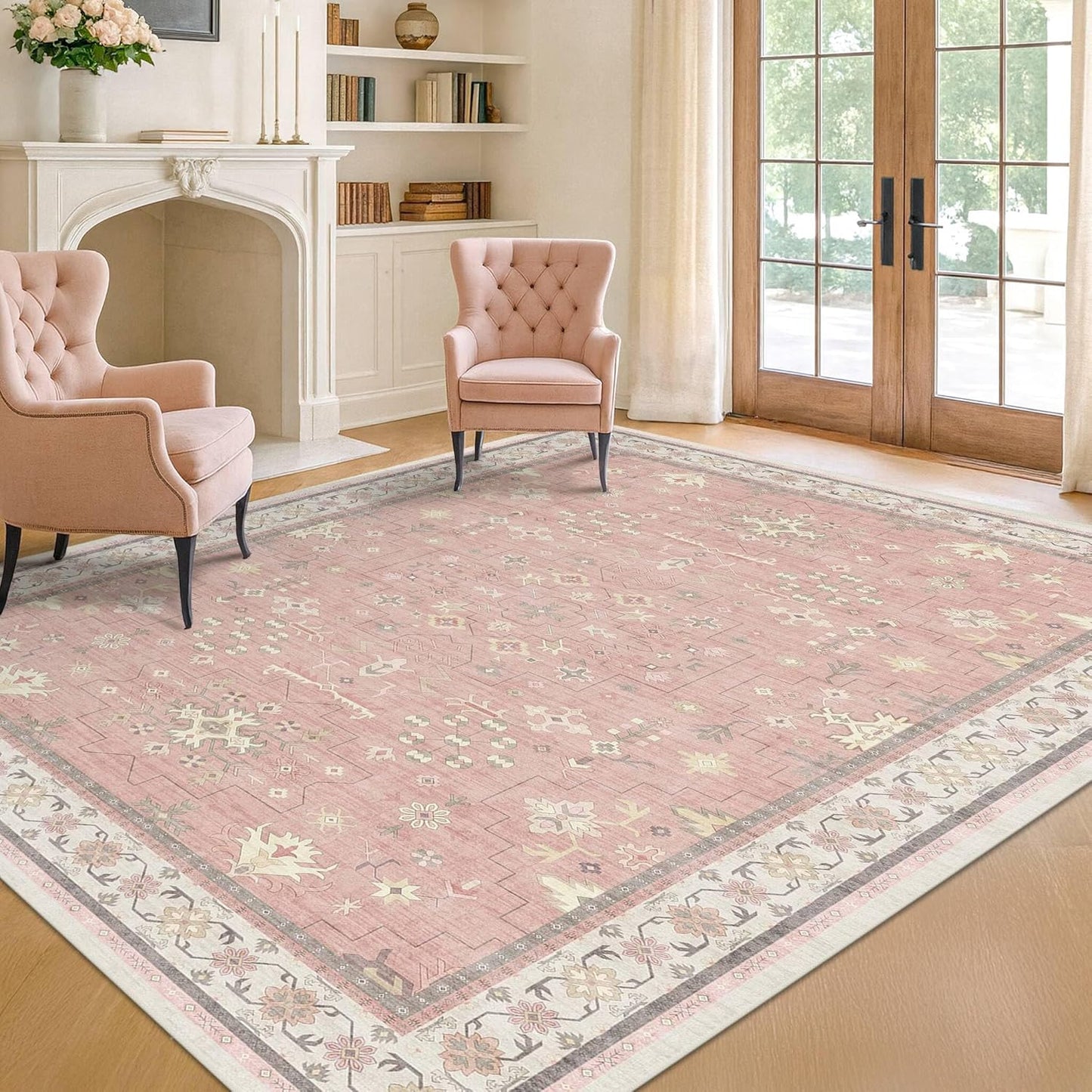 Black Washable Entry Rug, 2x3 Small Rugs for Entryway Kitchen Bathroom Door Mat Indoor Entrance, Non Slip Rubber Backing, Stain & Fade Resistant, Ashen Charcoal Floral Farmhouse Decor