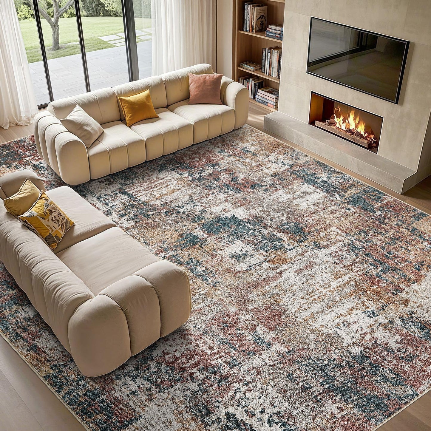 Tortania Washable 5x7 Area Rug for Living Room: Modern Abstract Neutral Large Soft Thin Rugs - Non Slip Indoor Carpet for Bedroom Dining Room Office Nursery Home Floor Decoration - Grey