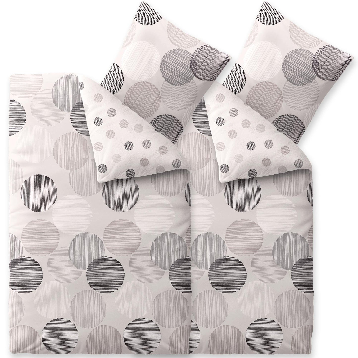 CelinaTex Touchme Flannelette Bed Linen, 135 x 200 cm, 2-Piece Cotton Duvet Cover Set, Bedding Set for Summer and Winter, All Year Round, Easy Care, Filia Dots, Beige/White/Grey/Anthracite
