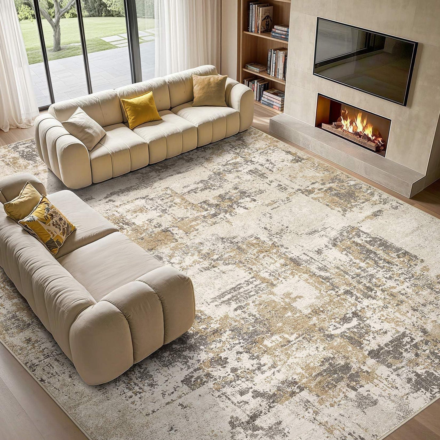 Tortania Washable 5x7 Area Rug for Living Room: Modern Abstract Neutral Large Soft Thin Rugs - Non Slip Indoor Carpet for Bedroom Dining Room Office Nursery Home Floor Decoration - Grey