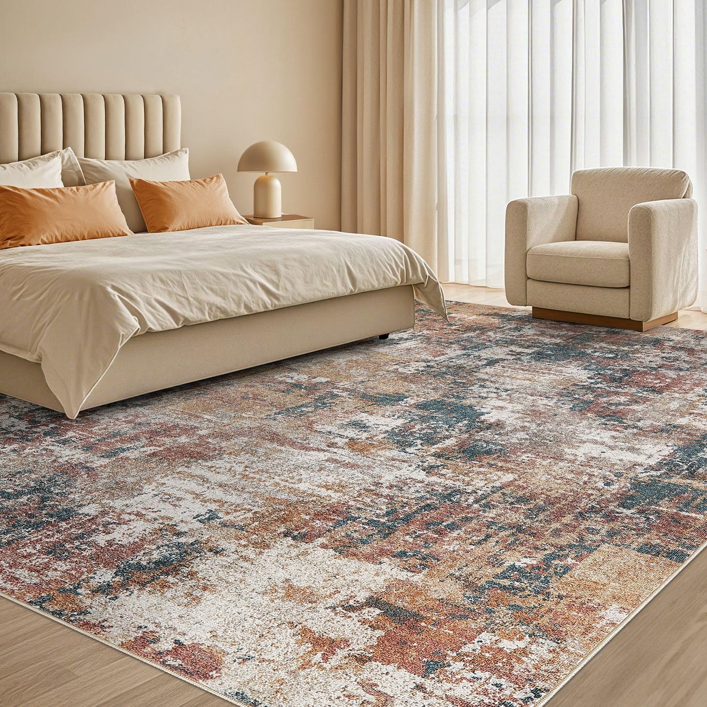Tortania Washable 5x7 Area Rug for Living Room: Modern Abstract Neutral Large Soft Thin Rugs - Non Slip Indoor Carpet for Bedroom Dining Room Office Nursery Home Floor Decoration - Grey
