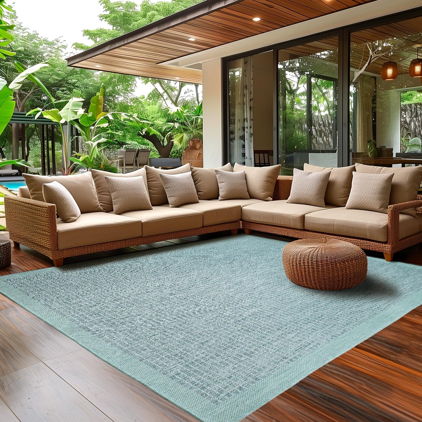SIMPEX Outdoor Weatherproof Rug for Patio, Balcony, Garden, Kitchen, Plain Design, Flat Weave, Sisal Look, Washable Rug, Size: 140 x 200 cm, Colour: Beige