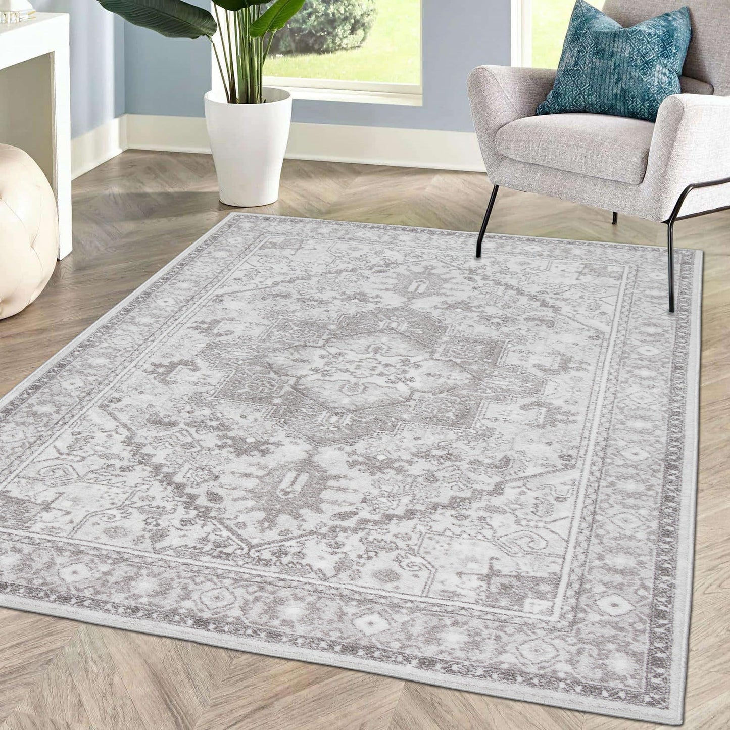 CARPETIA Modern Short Pile Living Room Rug Contour Cut Checked Abstract Grey Black White Turquoise Size 60 x 110 cm