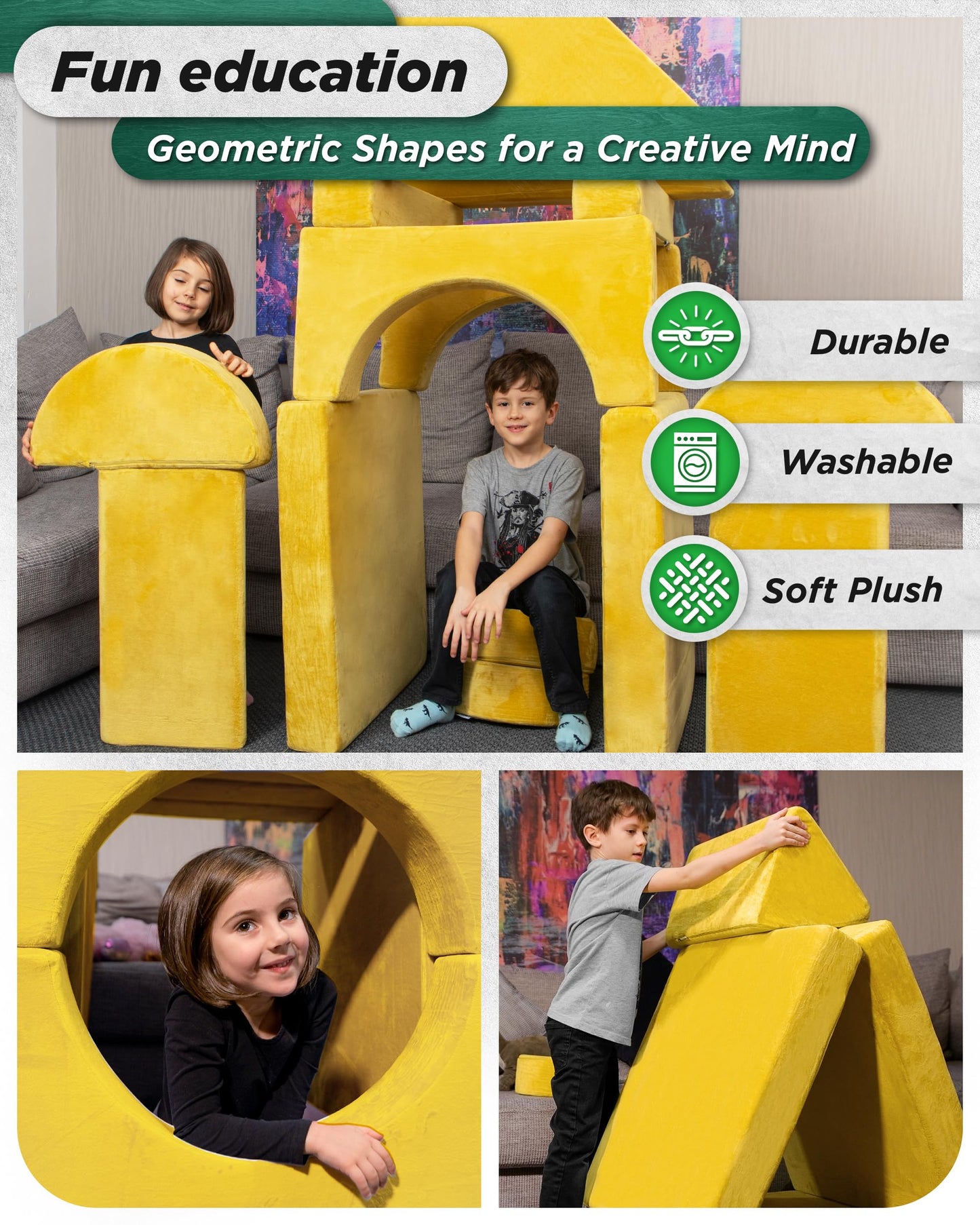 Lunix LX15 14pcs Modular Kids Play Couch, Child Sectional Sofa, Fortplay Bedroom and Playroom Furniture for Toddlers, Convertible Foam and Floor Cushion for Boys and Girls, Gray