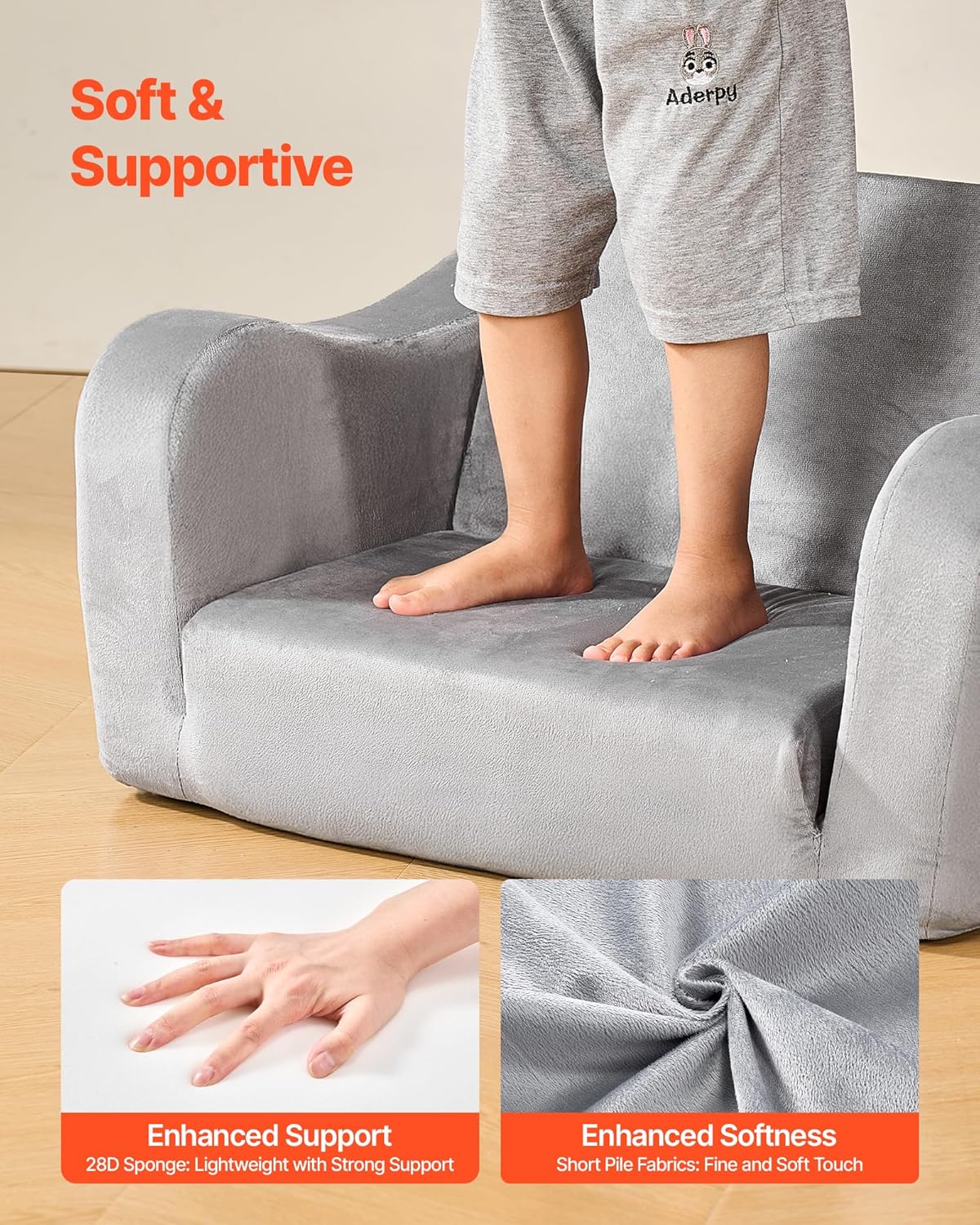 VEVOR Children's Sofa Children's Chair Made of 28D Sponge & Short Pile with Armrests, Fold-Out Children's Couch in Lounger, Sofa Bed Children (18 Months - 6 Years), Birthday Gift for Girls & Boys