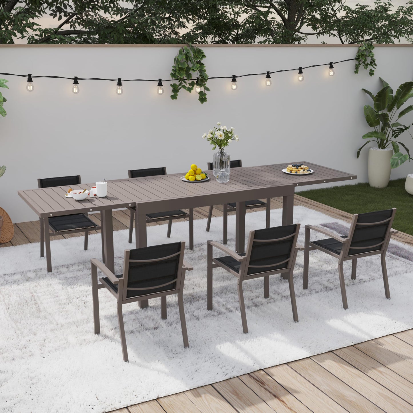 Devoko Garden Furniture Set for 8 People, 8 + 1 Aluminium Table and Chairs Set, Balcony Furniture, 8 Stackable Garden Chairs and 1 130/260 cm Stretchy Garden Table, Patio Furniture Sets Outdoor