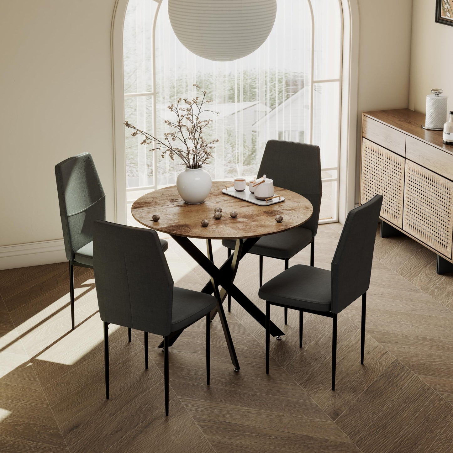 GOLDFAN Esstisch Rund Glas Moderner Küchentisch 80cm Runder Glas Esszimmertische mit Metallbeinen für Esszimmer Wohnzimmer Küche, Schwarz