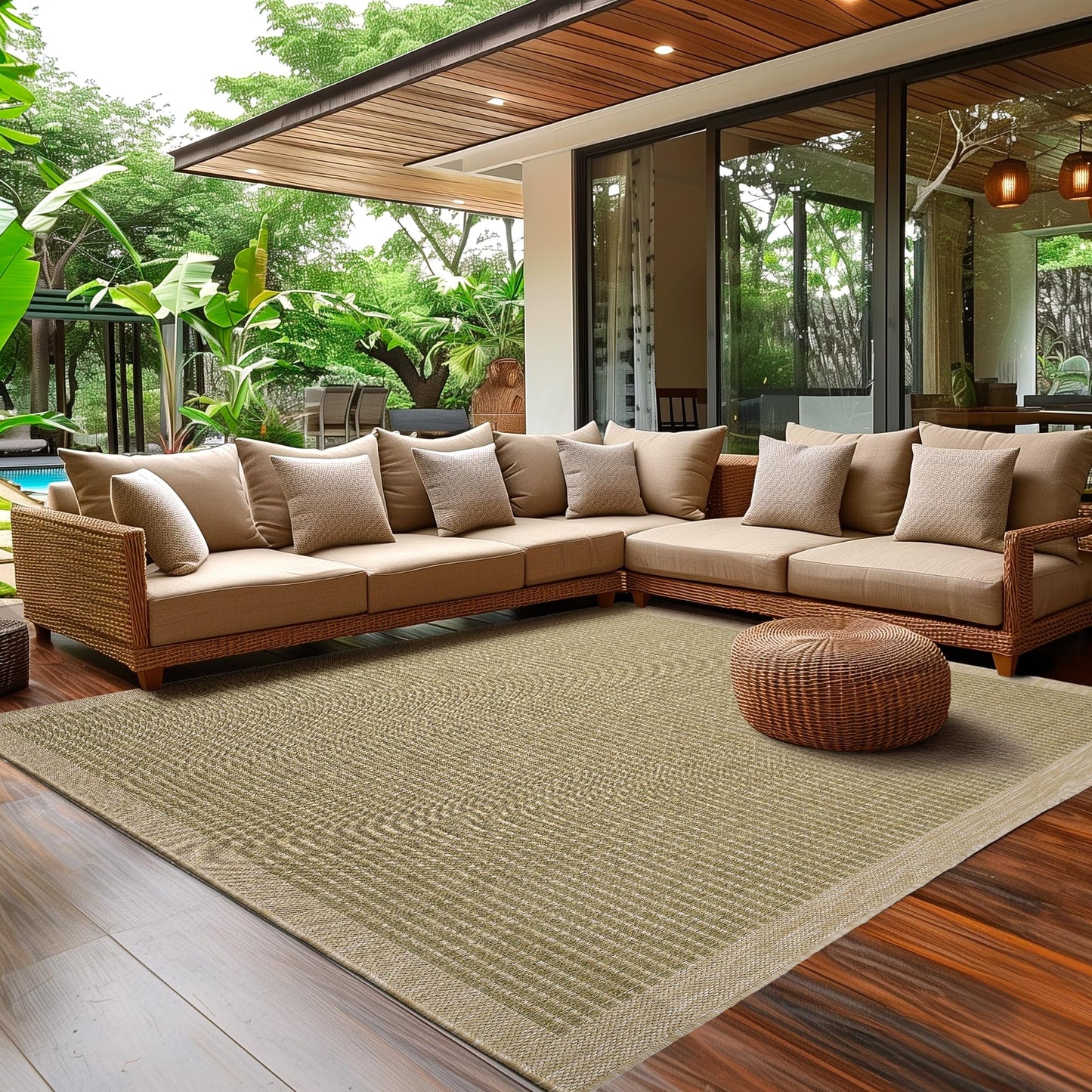 SIMPEX Outdoor Weatherproof Rug for Patio, Balcony, Garden, Kitchen, Plain Design, Flat Weave, Sisal Look, Washable Rug, Size: 140 x 200 cm, Colour: Beige