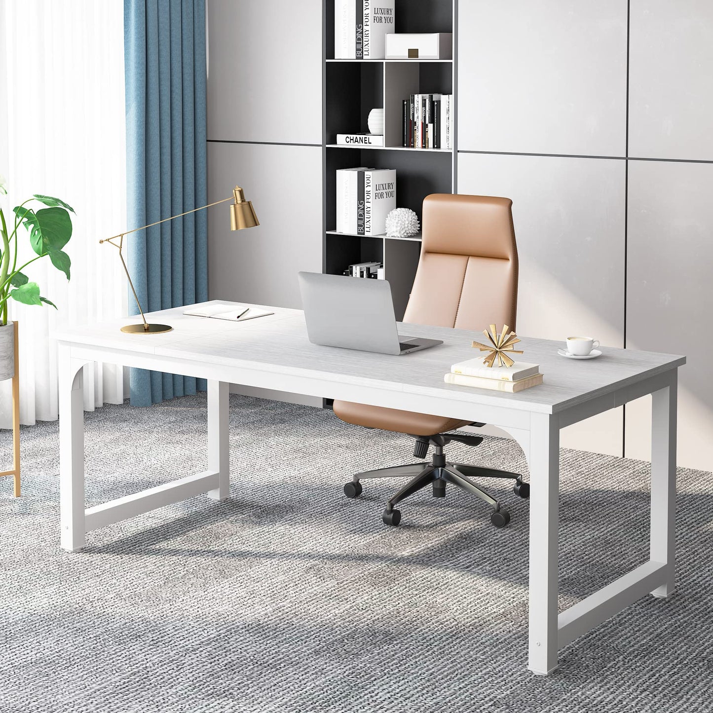 Tribesigns Schreibtisch Computertisch, PC Tisch Bürotisch Arbeitstisch Esstisch in Schwarz für Home Office zu Hause Schreibtische, Konferenztisch (Rustikales Braun/Schwarz, 180 x 80 x 75 cm)