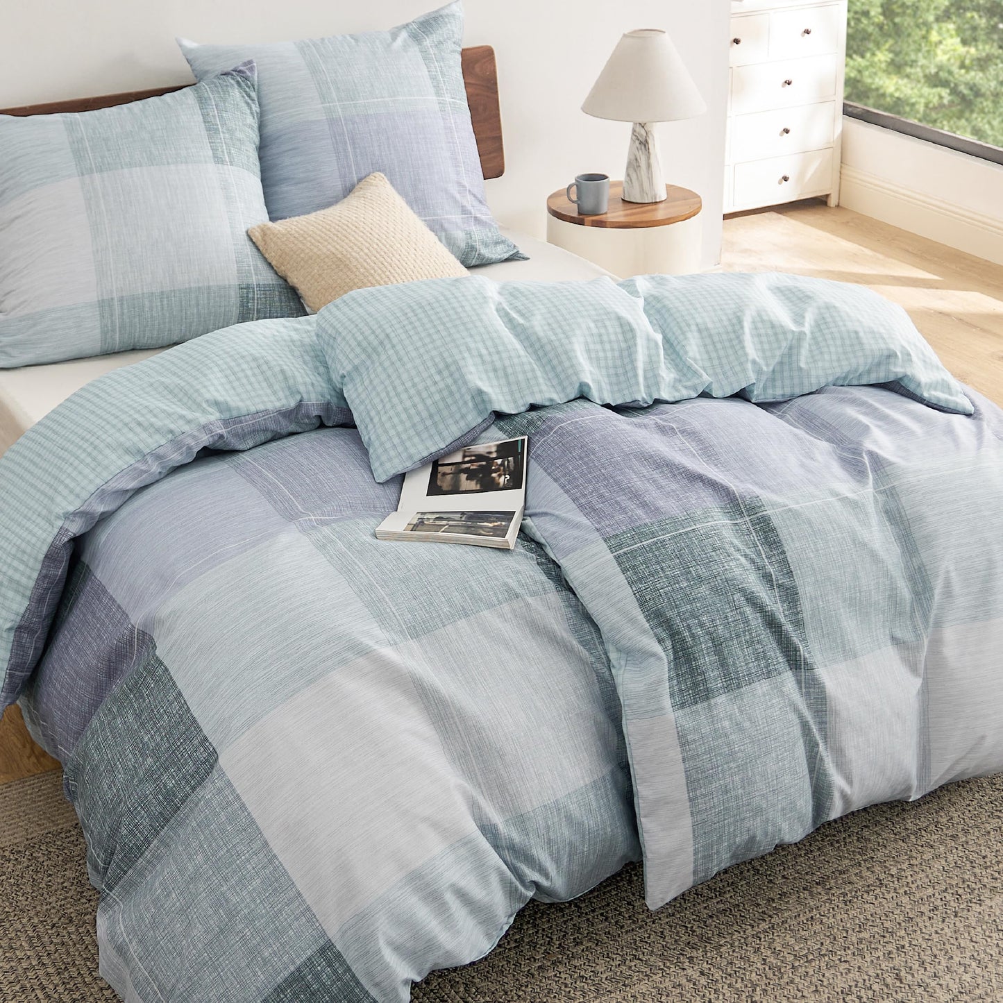 BEDSURE Bettwäsche 135x200 4teilig Bettbezug - Bettwäsche-Sets 135 x 200 cm 2er Set mit 2 Kissenbezüge 80x80cm, ÖKO-TEX Wendebettwäsche Bedding Zweige Grau Muster mit Reißverschluss