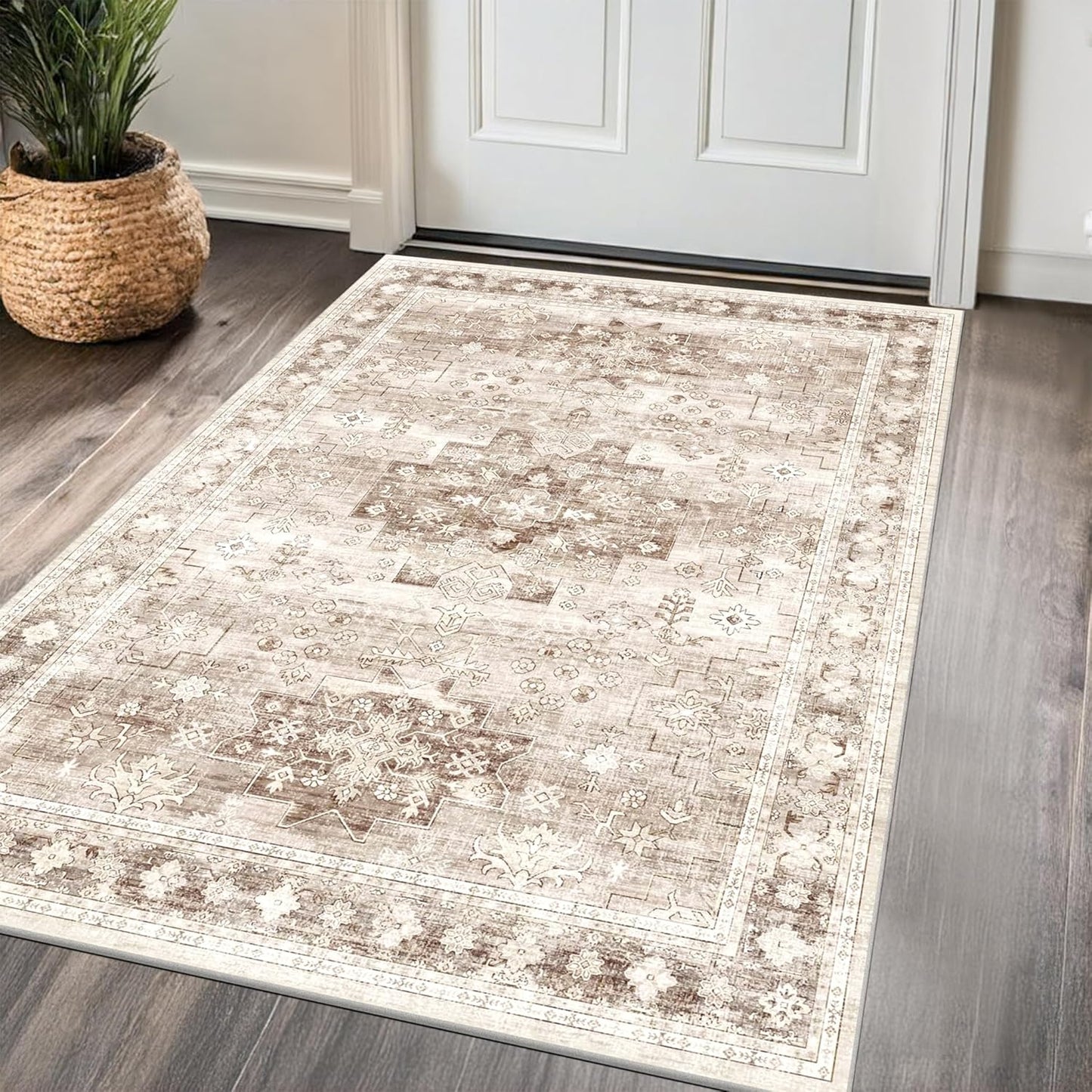 Black Washable Entry Rug, 2x3 Small Rugs for Entryway Kitchen Bathroom Door Mat Indoor Entrance, Non Slip Rubber Backing, Stain & Fade Resistant, Ashen Charcoal Floral Farmhouse Decor