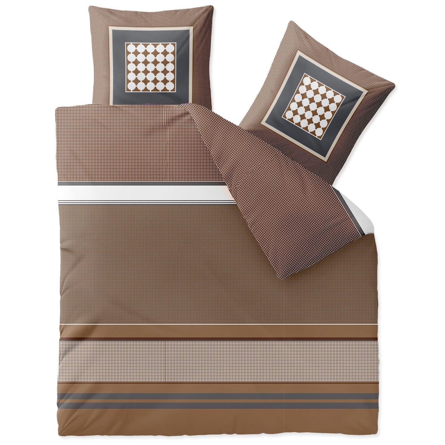 CelinaTex Touchme Flannelette Bed Linen, 135 x 200 cm, 2-Piece Cotton Duvet Cover Set, Bedding Set for Summer and Winter, All Year Round, Easy Care, Filia Dots, Beige/White/Grey/Anthracite