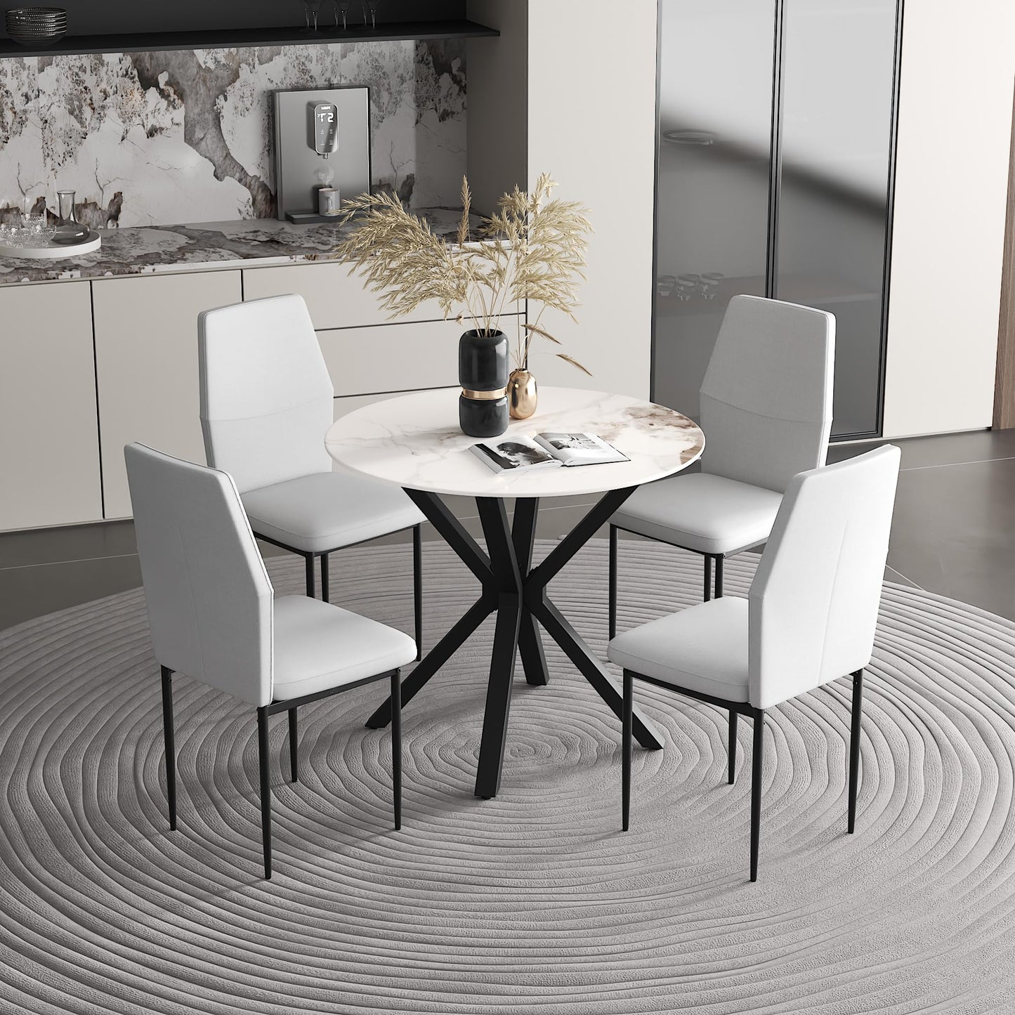 GOLDFAN Esstisch Rund Glas Moderner Küchentisch 80cm Runder Glas Esszimmertische mit Metallbeinen für Esszimmer Wohnzimmer Küche, Schwarz