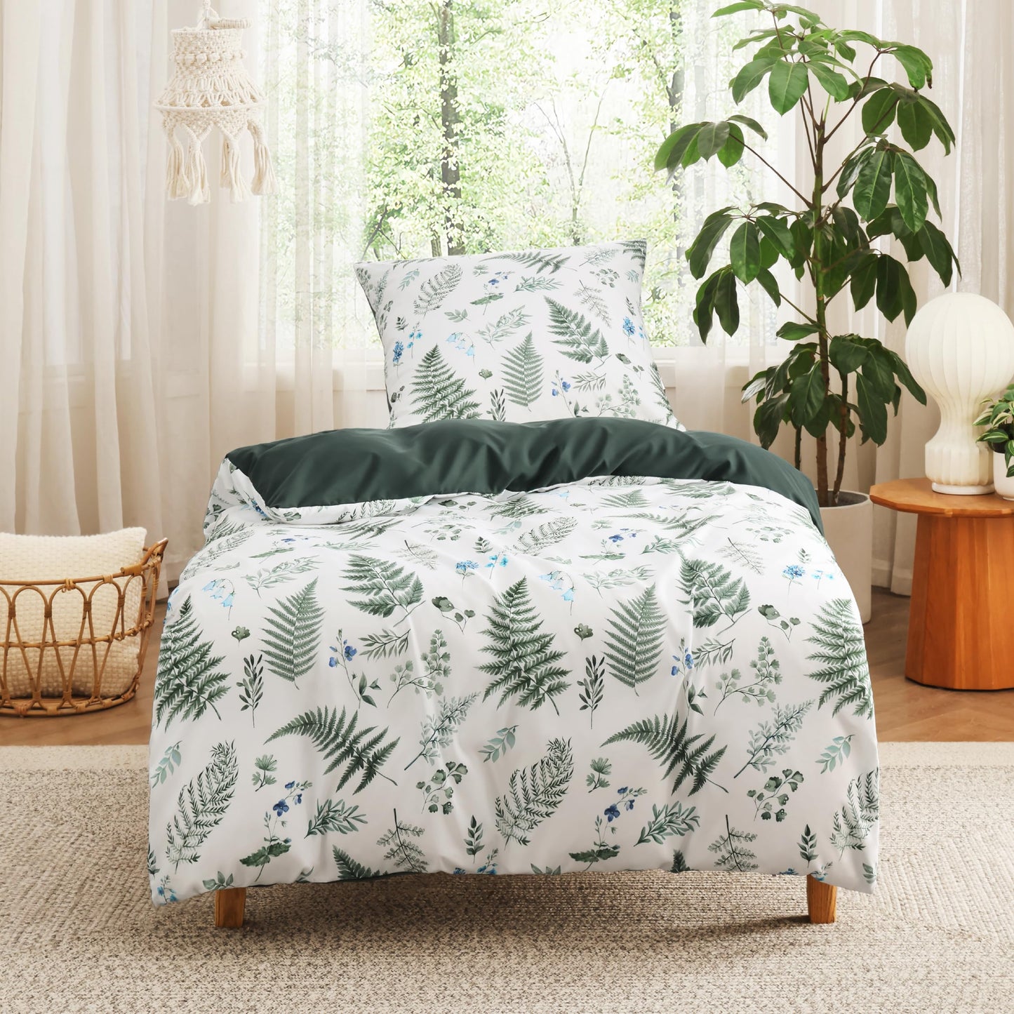 BEDSURE Bettwäsche 135x200 4teilig Bettbezug - Bettwäsche-Sets 135 x 200 cm 2er Set mit 2 Kissenbezüge 80x80cm, ÖKO-TEX Wendebettwäsche Bedding Zweige Grau Muster mit Reißverschluss