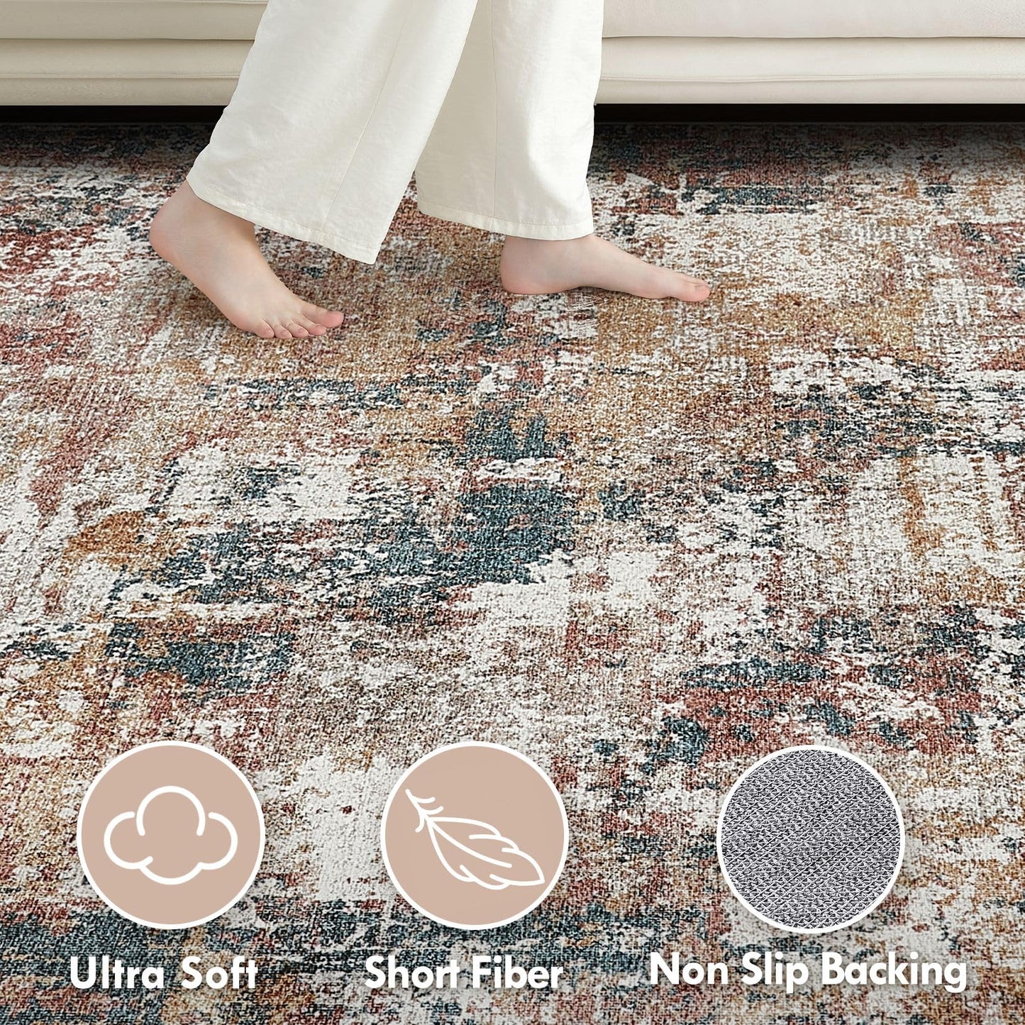 Tortania Washable 5x7 Area Rug for Living Room: Modern Abstract Neutral Large Soft Thin Rugs - Non Slip Indoor Carpet for Bedroom Dining Room Office Nursery Home Floor Decoration - Grey