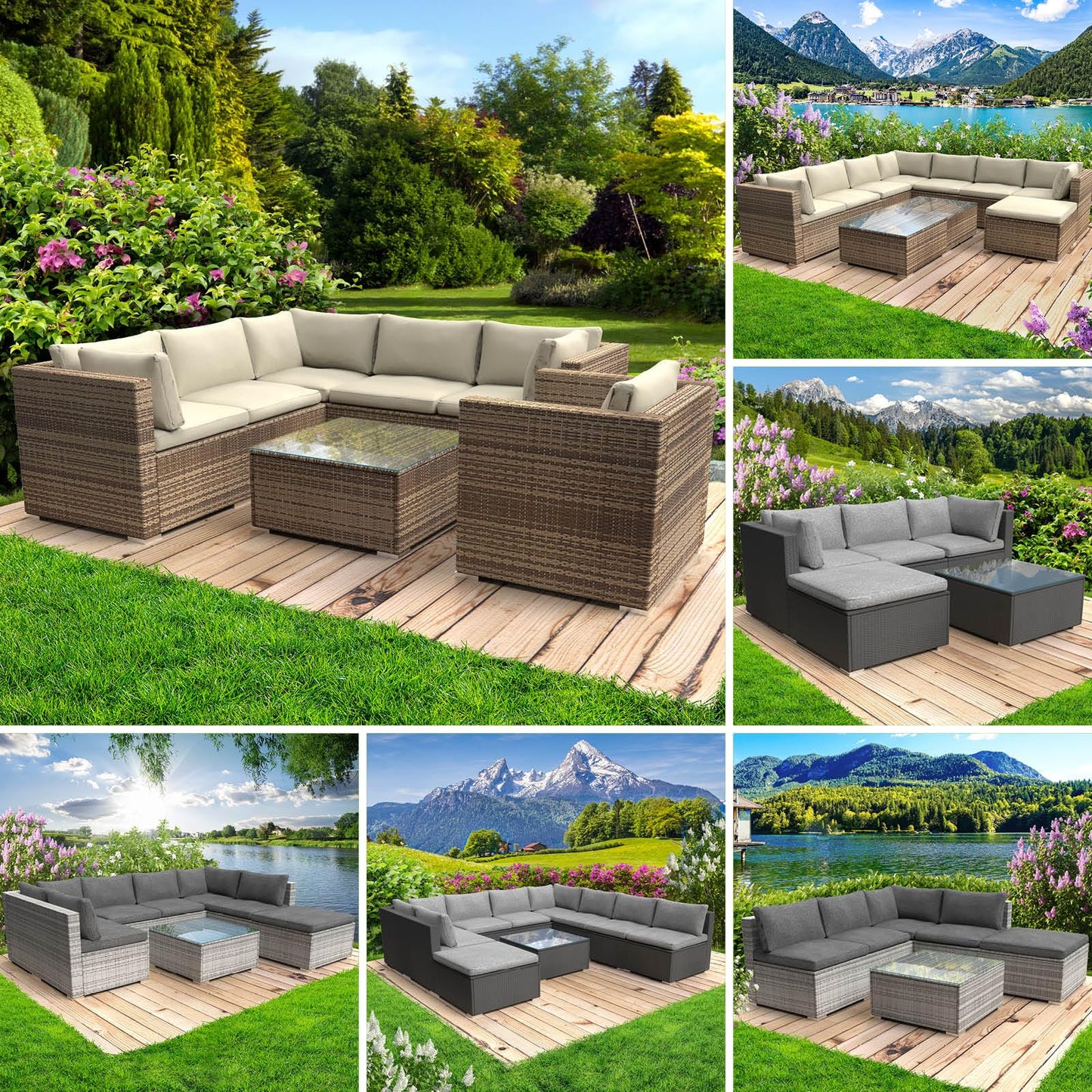 BRAST® Gartenmöbel Lounge Set | 4-5 Personen viele Modelle & Farben | inkl. extra Dicke Kissen | TÜV geprüft | Outdoor Loungemöbel Sitzgruppe Essgruppe Garnitur | Harmony Schwarz
