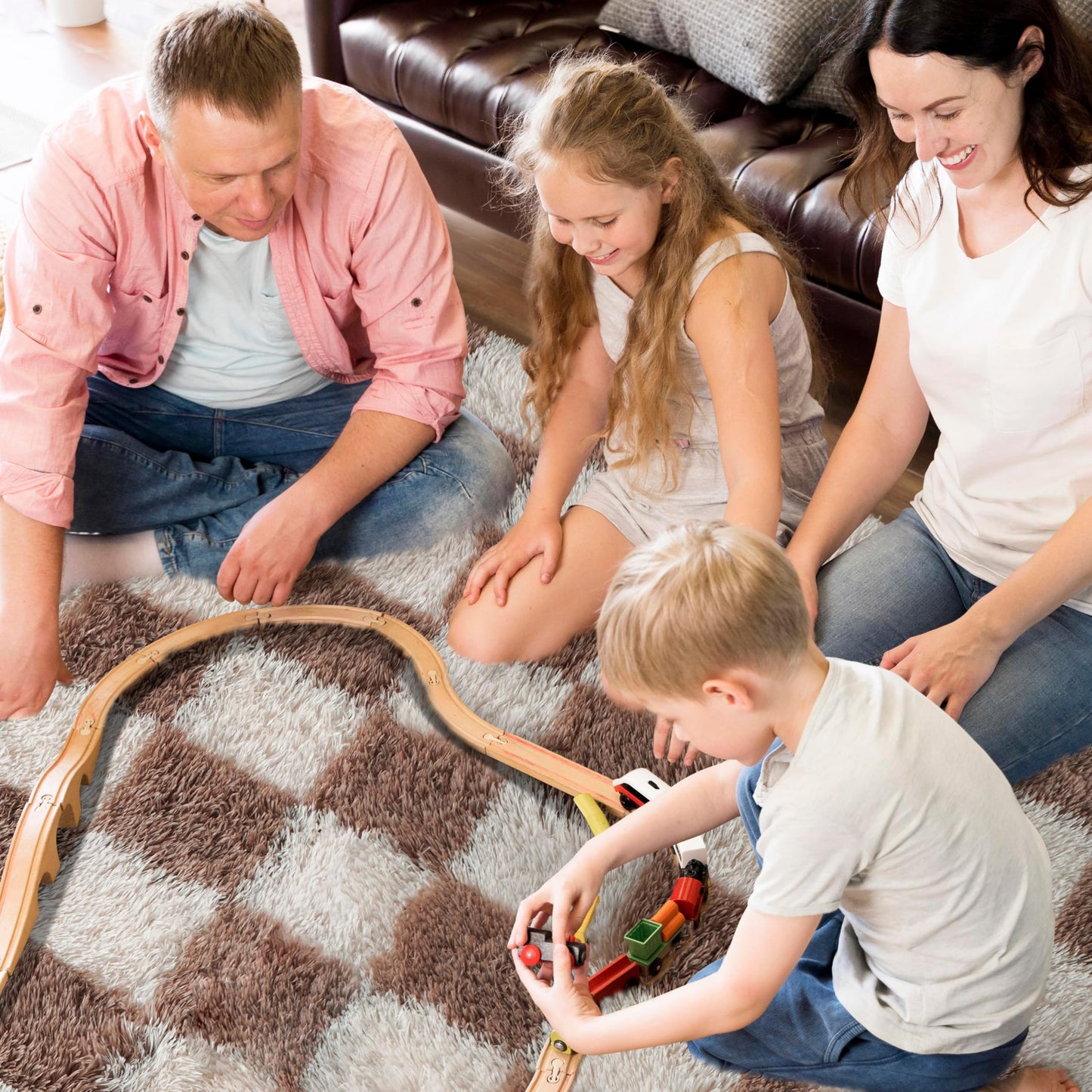BYBSRLL Checked Rug Pink and White 120 x 180 cm High Pile Soft Fluffy Cuddly Rug Washable Rug Living Room Bedroom Children's Room Girls Non-Slip Rugs for Living Room
