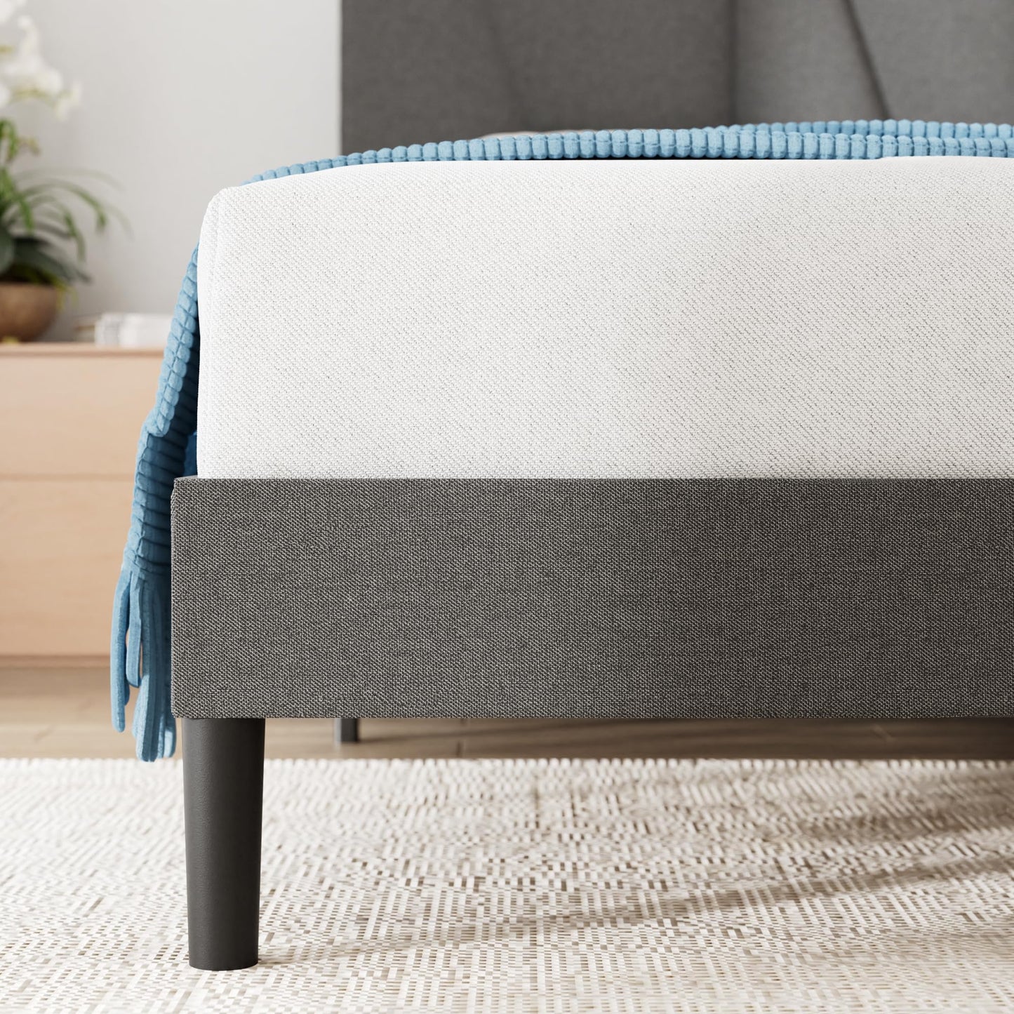 Zinus Maya Bed 180 x 200 cm - Height 30 cm - Padded Bed Frame with Headboard - Wooden Slatted Frame - Dark Grey, Dark Grey