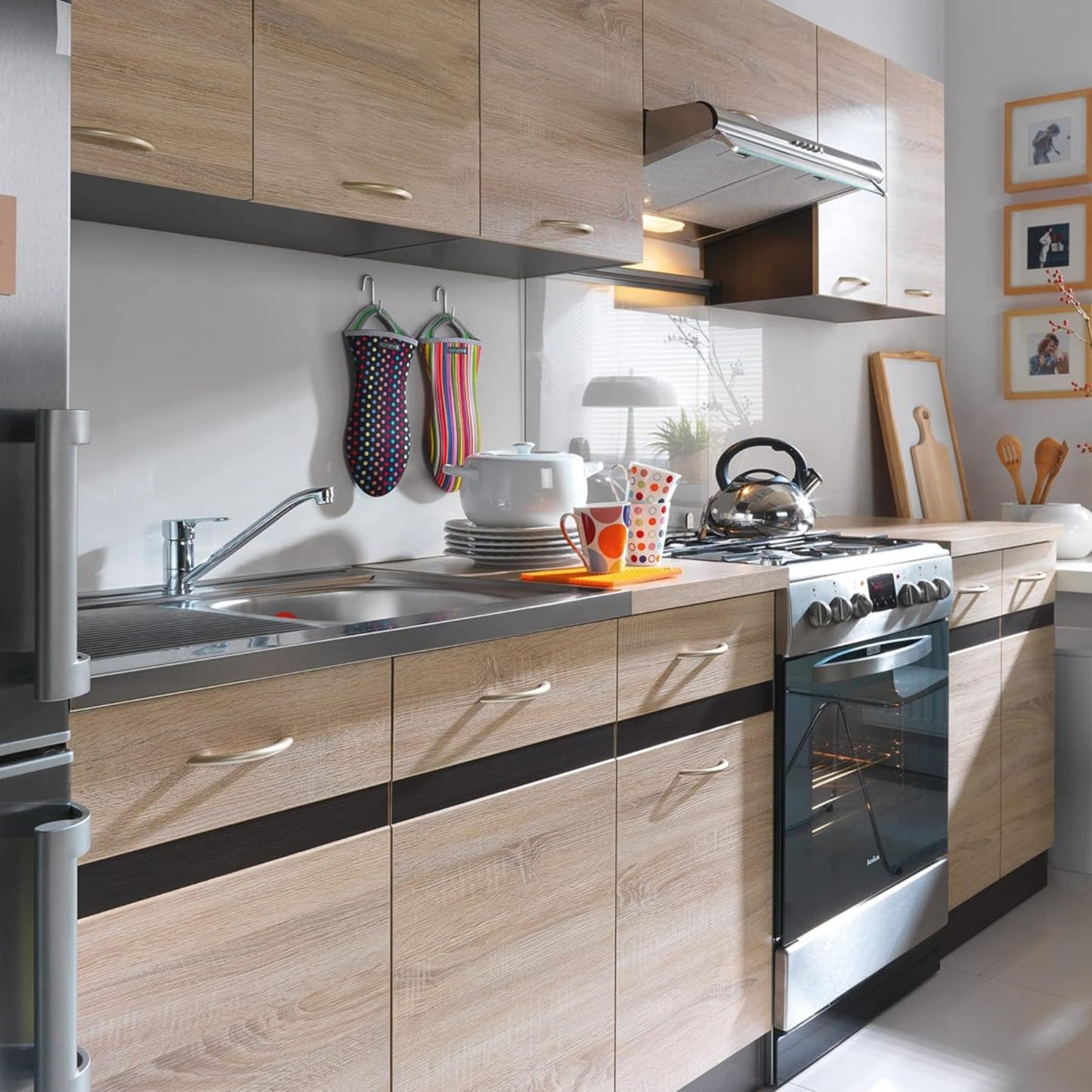 FIWODO Junona Line 240 Fitted Kitchen Set with Full-Extension Drawers Choice of 3 fronts 240 cm EICHE / EICHE