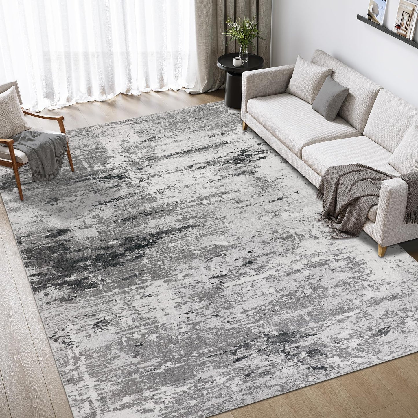 Cekene Washable Area Rugs for Living Room Large 160 x 230 cm Taupe Ultra Thin Bedroom Rugs Non-Slip Modern Abstract Floor Rug for Dining Room Kitchen Office