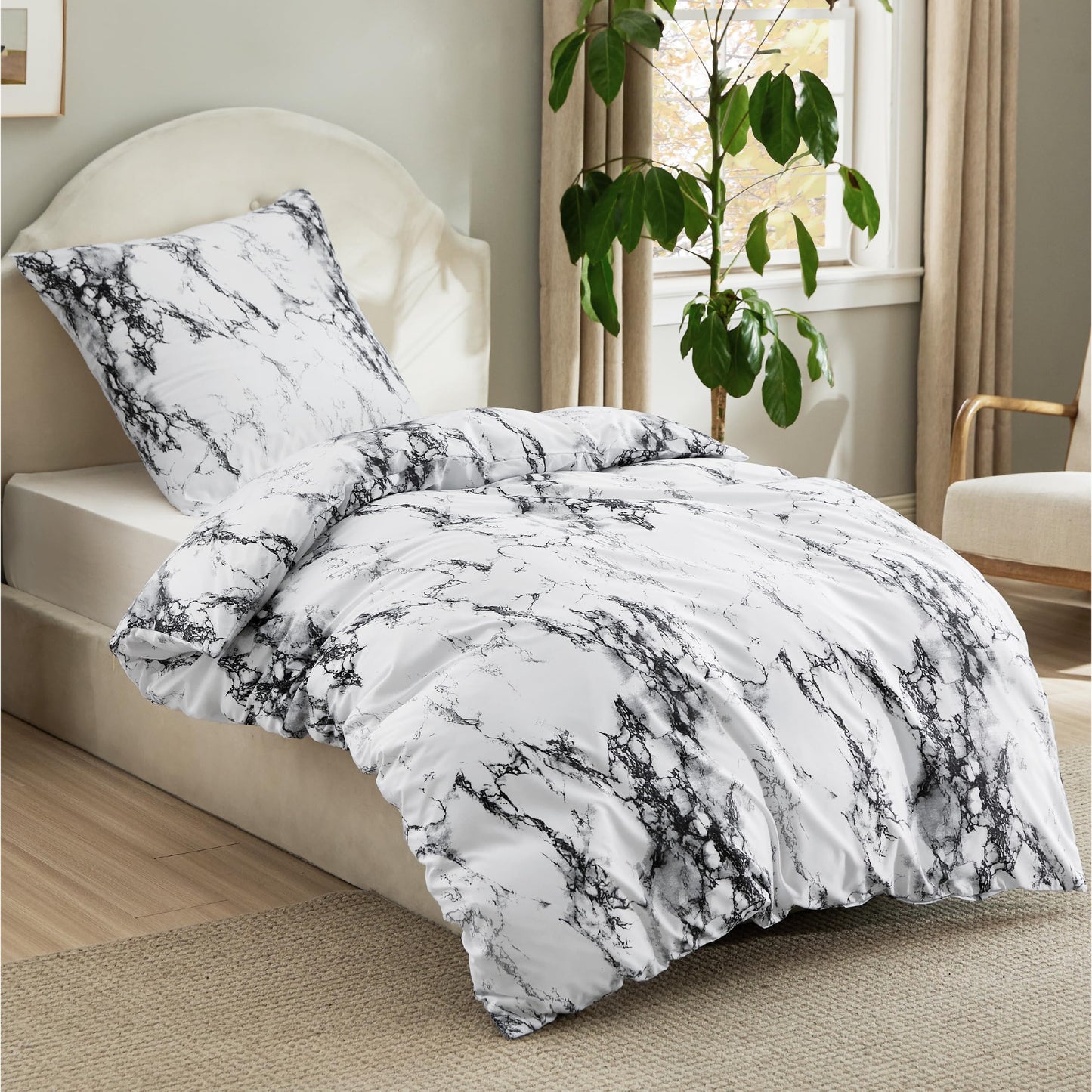 BEDSURE Bettwäsche 135x200 4teilig Bettbezug - Bettwäsche-Sets 135 x 200 cm 2er Set mit 2 Kissenbezüge 80x80cm, ÖKO-TEX Wendebettwäsche Bedding Zweige Grau Muster mit Reißverschluss