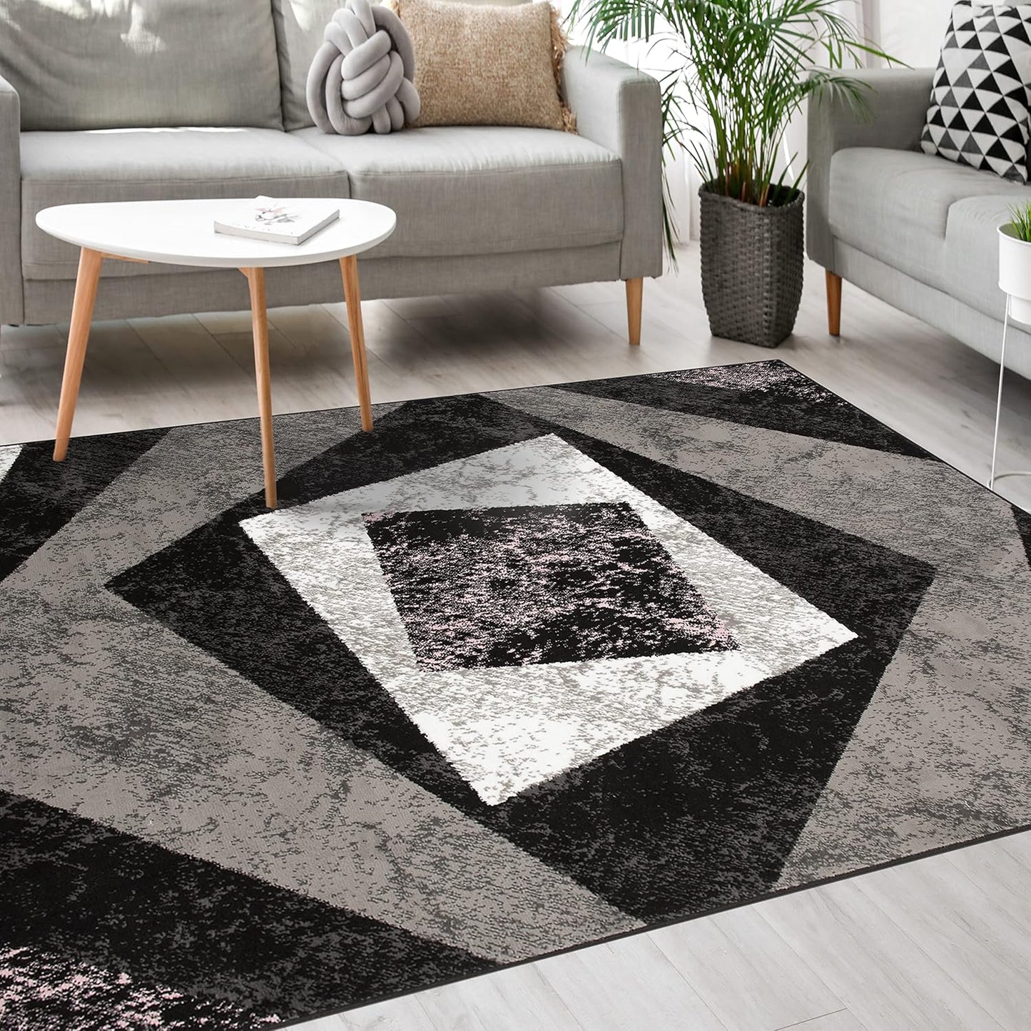 Mazovia Modern Rug, Short Pile, Oeko-Tex Rug for Living Room, Bedroom, Dining Room, Robust and Easy to Clean, Low Pile Height, Grey Yellow, 120 x 170 cm