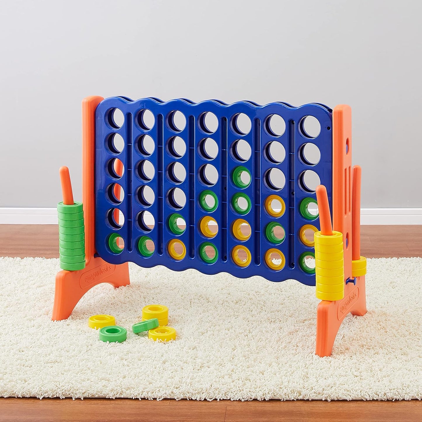Amazon Basics 4-gewinnt-Spiel, Junior-Riesen-Edition, BPA-frei, für Kinder und Erwachsene, mit Tragetasche, tolles Geschenk, blau, gelb, rot, grün, Groß