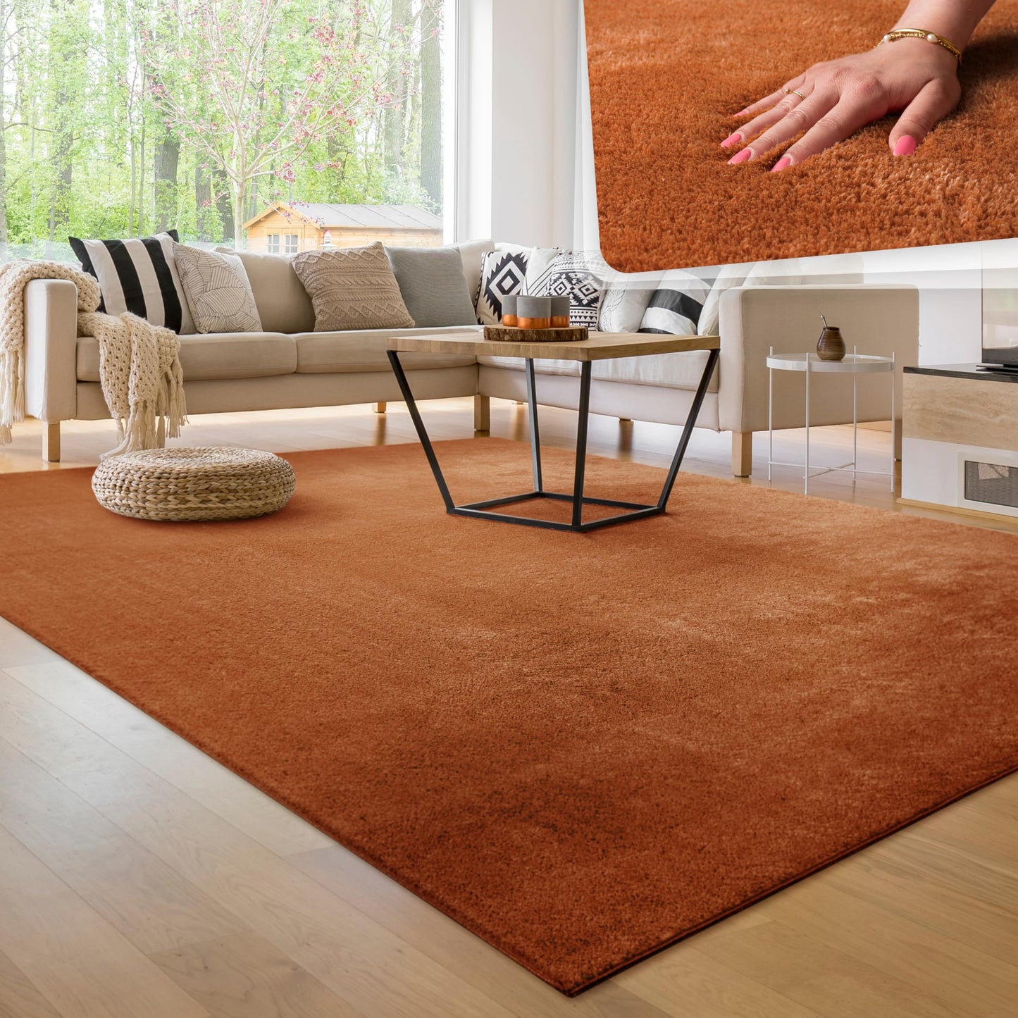 Paco Home Moderner Kuscheliger Wohnzimmer Teppich Kurzflor waschbar flauschig Weich Einfarbig Felloptik zeitlos stilvoll rutschfest pflegeleicht, Grösse:120x170 cm, Farbe:Rosa