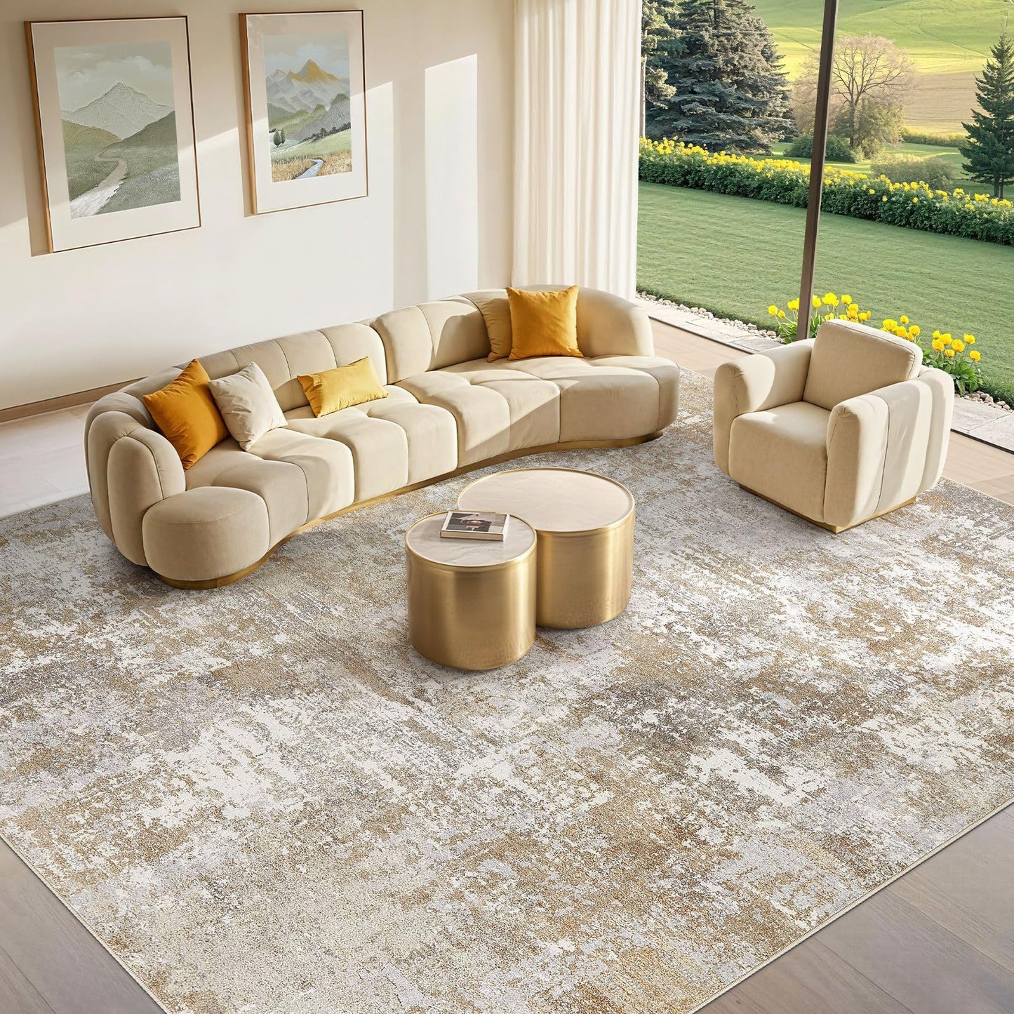 Tortania Washable 5x7 Area Rug for Living Room: Modern Abstract Neutral Large Soft Thin Rugs - Non Slip Indoor Carpet for Bedroom Dining Room Office Nursery Home Floor Decoration - Grey