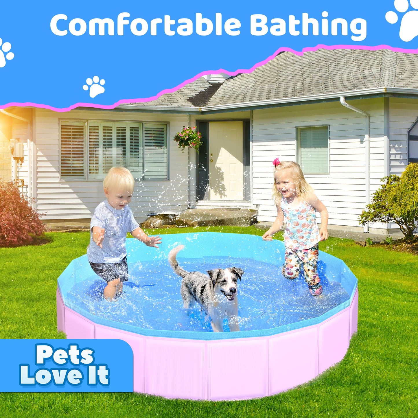 CACSPS Faltbarer Hundepool, 221 x 30,5 cm, Kinderpool mit Hartplastik, rutschfeste Hundebadewanne für den Außenbereich, Hinterhof, Faltbarer Hundepool für Kinder, Hunde, Haustiere (rot)