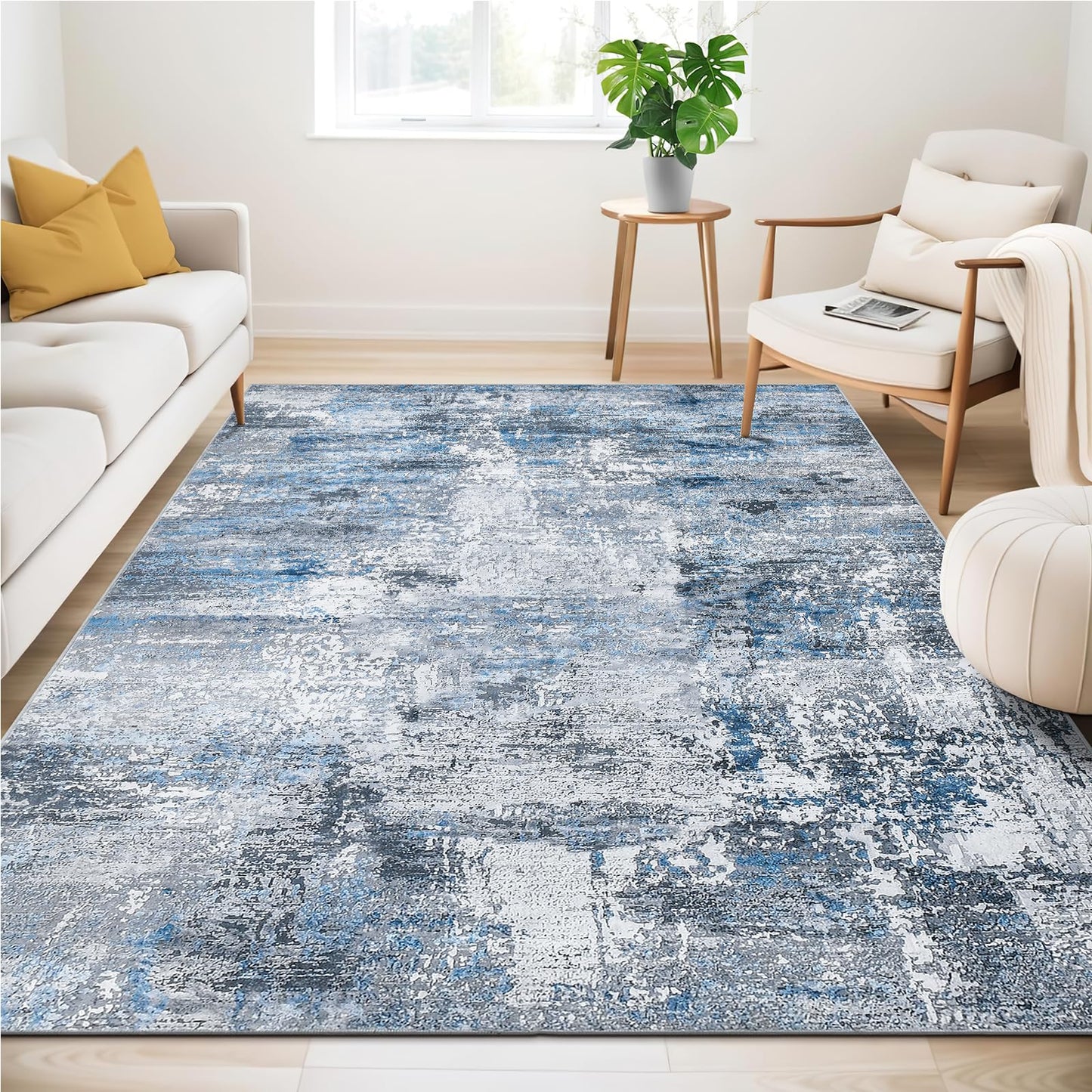 Guchuang Bedding Living Room Rug 140 x 200 cm, Grey Green Rug Vintage Mottled Smudged Design Short Pile Rugs, Washable Non-Slip Rugs for Bedroom