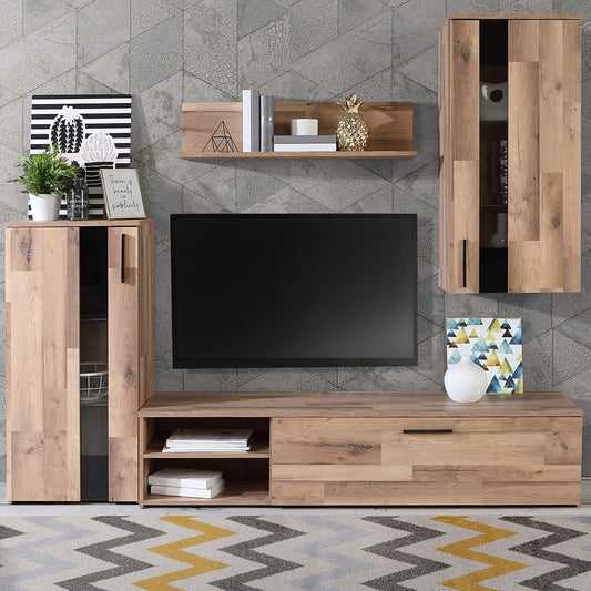 FORTE Pablo 270 280 Modern Wall Unit with 1 Drawer, Cabinet Wall, Wood Composite, Old Wood Vintage Wood Decor/Concrete Look, Dark Grey, 277.4 cm Wide x 182.9 cm High x 39.5 cm Deep