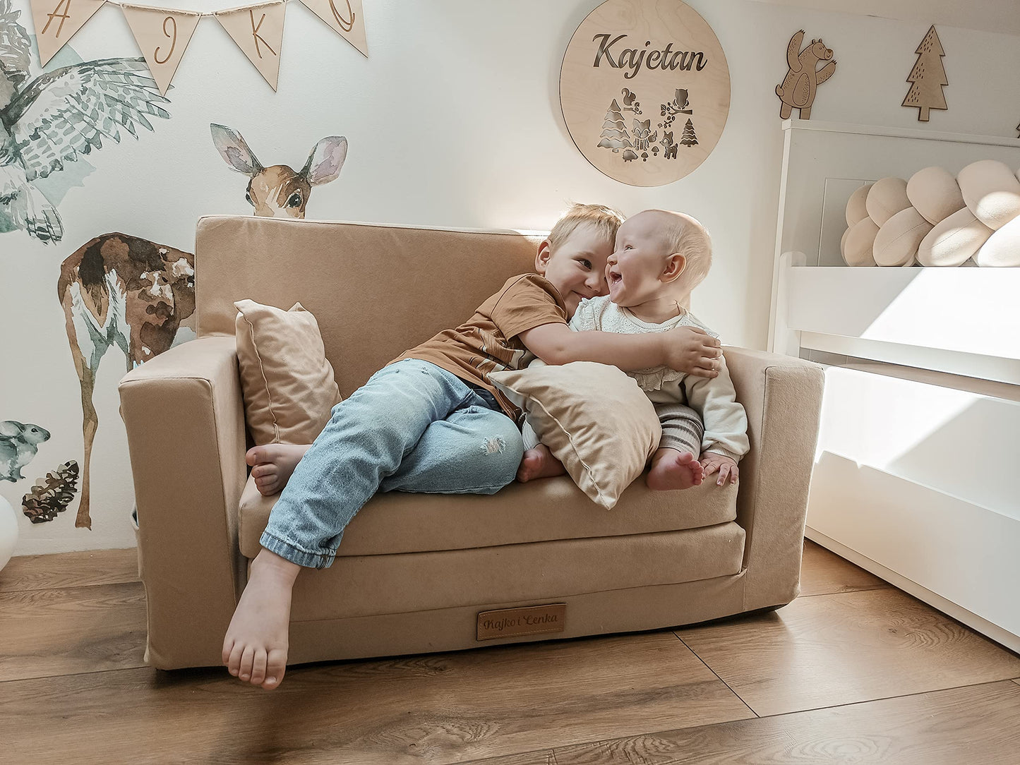 Flumi Personalised Children's/Teenager's Couch/Armchair/Sofa Bed, with Engraving of Child's Name, Play Sofa, Sleeping Chair, Bed Function, Children's Furniture, 92 x 40 x 60 cm, Microfibre (Grey)