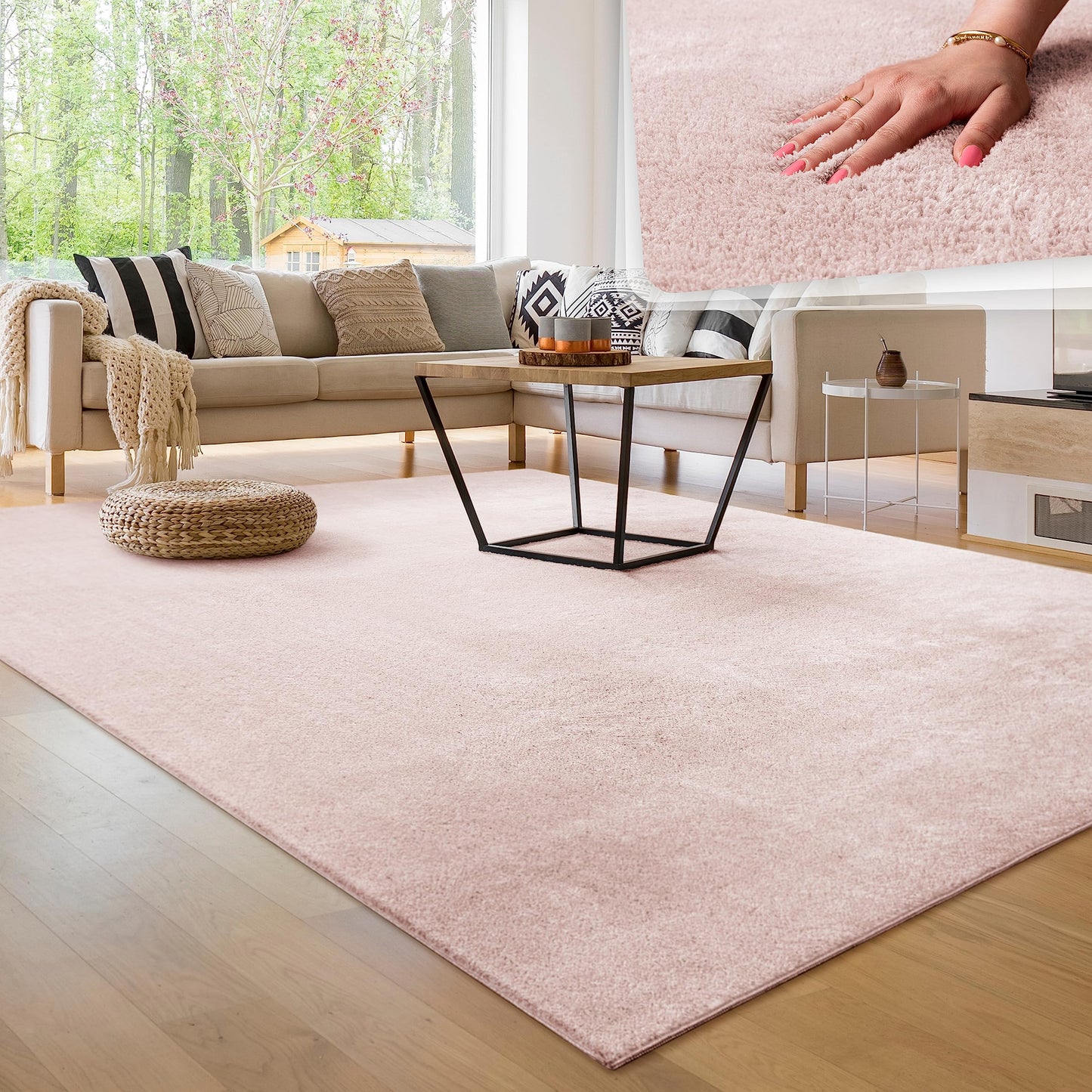 Paco Home Moderner Kuscheliger Wohnzimmer Teppich Kurzflor waschbar flauschig Weich Einfarbig Felloptik zeitlos stilvoll rutschfest pflegeleicht, Grösse:120x170 cm, Farbe:Rosa