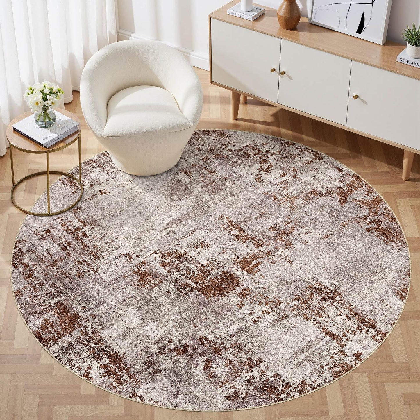 Tortania Washable 5x7 Area Rug for Living Room: Modern Abstract Neutral Large Soft Thin Rugs - Non Slip Indoor Carpet for Bedroom Dining Room Office Nursery Home Floor Decoration - Grey