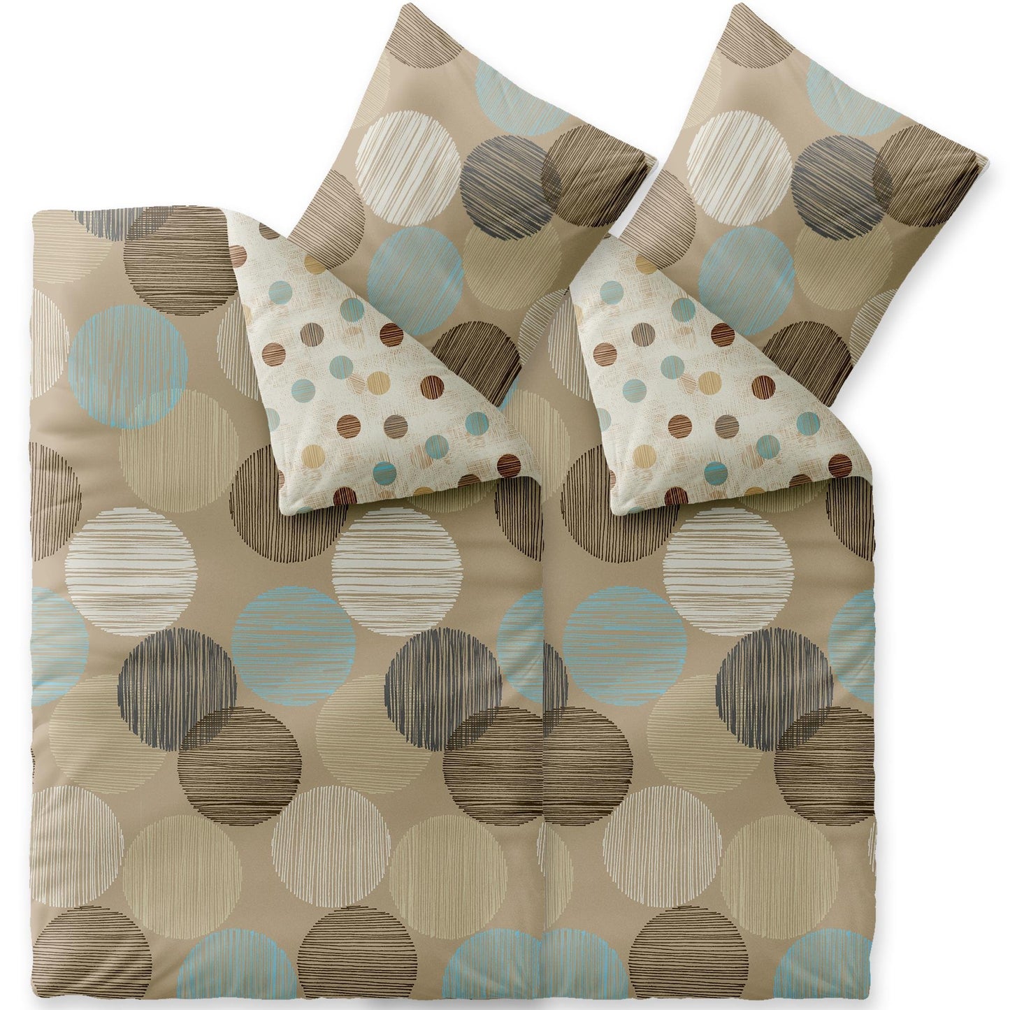 CelinaTex Touchme Flannelette Bed Linen, 135 x 200 cm, 2-Piece Cotton Duvet Cover Set, Bedding Set for Summer and Winter, All Year Round, Easy Care, Filia Dots, Beige/White/Grey/Anthracite