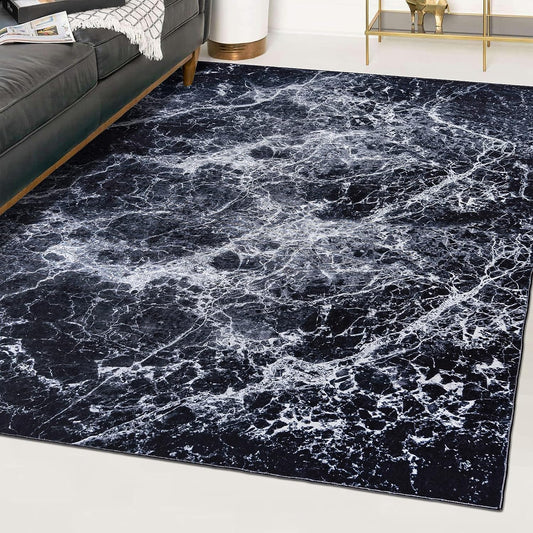 Mazovia Modern Teppich - Kurzflor Waschbar - Weich Teppich für Wohnzimmer, Schlafzimmer, Esszimmer – Teppiche Marmor Abstrakt Muster - Schwarz Gold 160 x 230 cm
