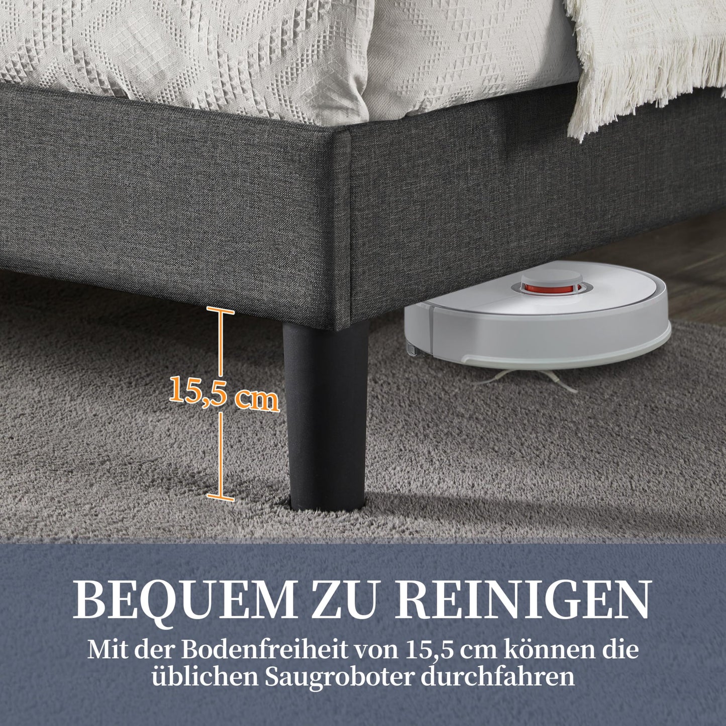 Yaheetech Upholstered Bed 140 x 200 cm Double Bed with Height-Adjustable Headboard, Sturdy Bed Frame, Fabric Bed with Slatted Frame, Padded Bed Frame, Youth Bed, Dark Grey