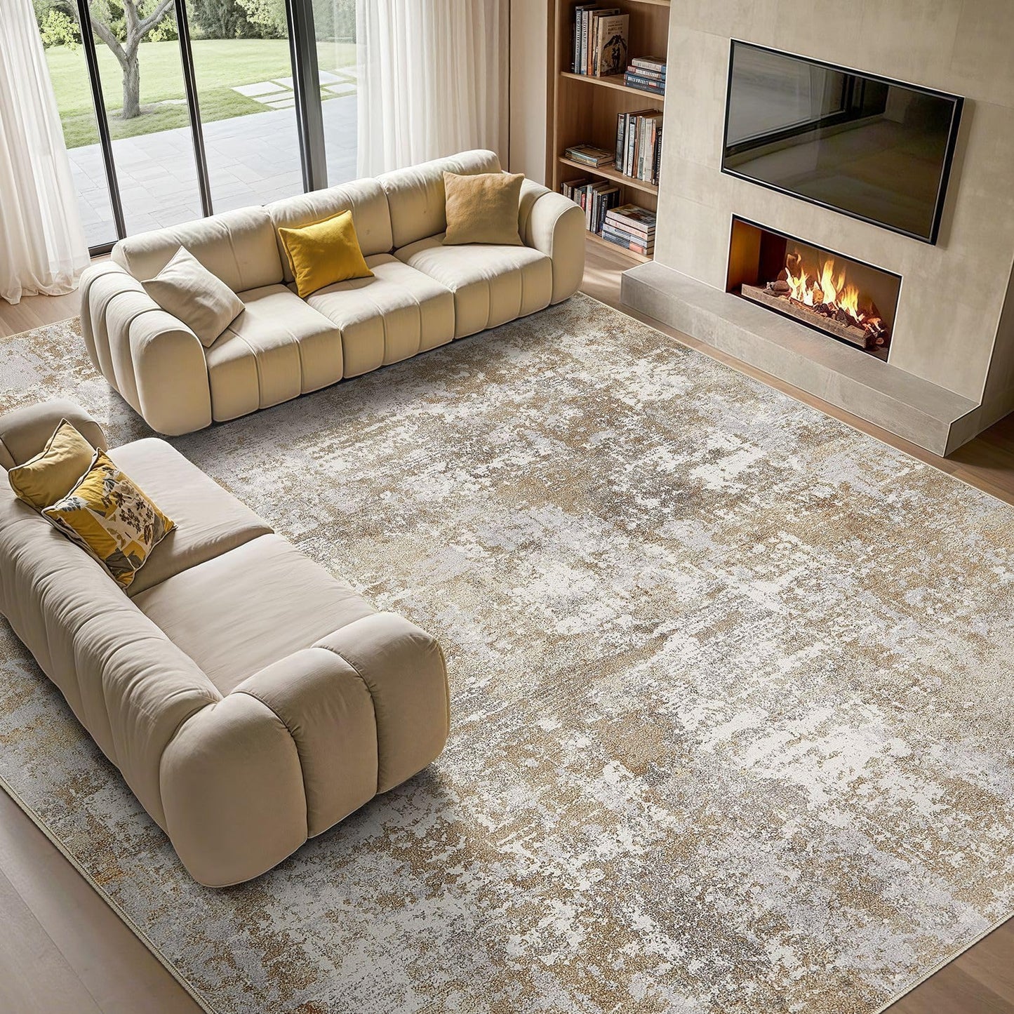 Tortania Washable 5x7 Area Rug for Living Room: Modern Abstract Neutral Large Soft Thin Rugs - Non Slip Indoor Carpet for Bedroom Dining Room Office Nursery Home Floor Decoration - Grey