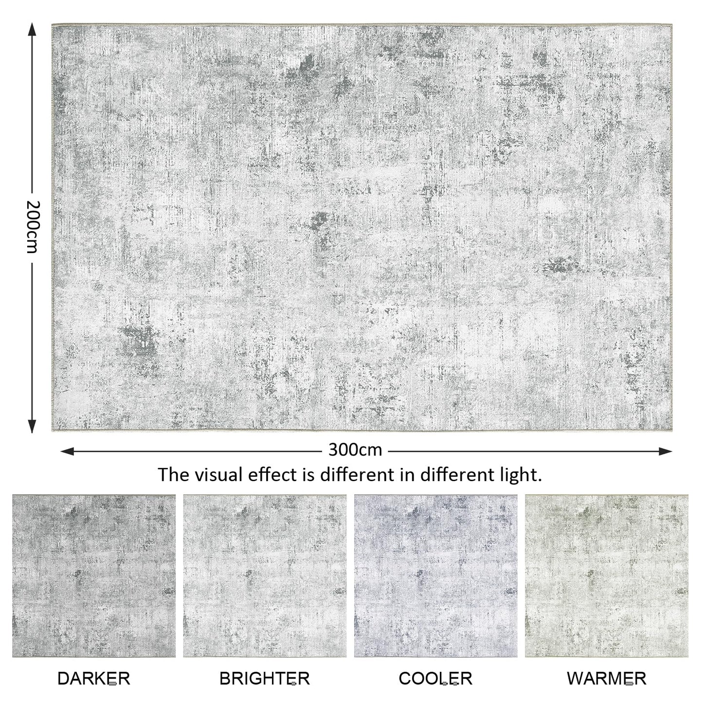 Guchuang Bedding Living Room Rug 140 x 200 cm, Grey Green Rug Vintage Mottled Smudged Design Short Pile Rugs, Washable Non-Slip Rugs for Bedroom