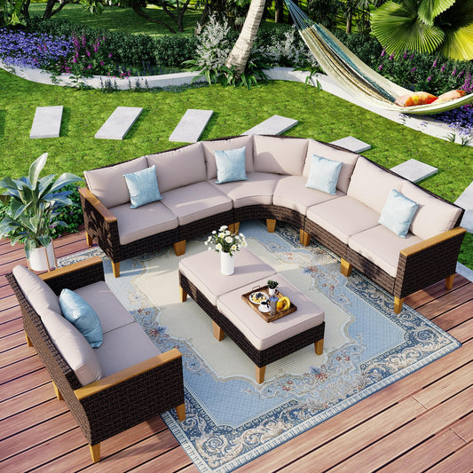 MFSTUDIO Polyrattan Lounge Set, Aktualisierte Rippen, 20% Dicker als Andere, Cushion PRO Fabric Wasserdicht, Leicht zu Reinigen. Gartenmöbel Wetterfest, Sitzgruppe für Garten.
