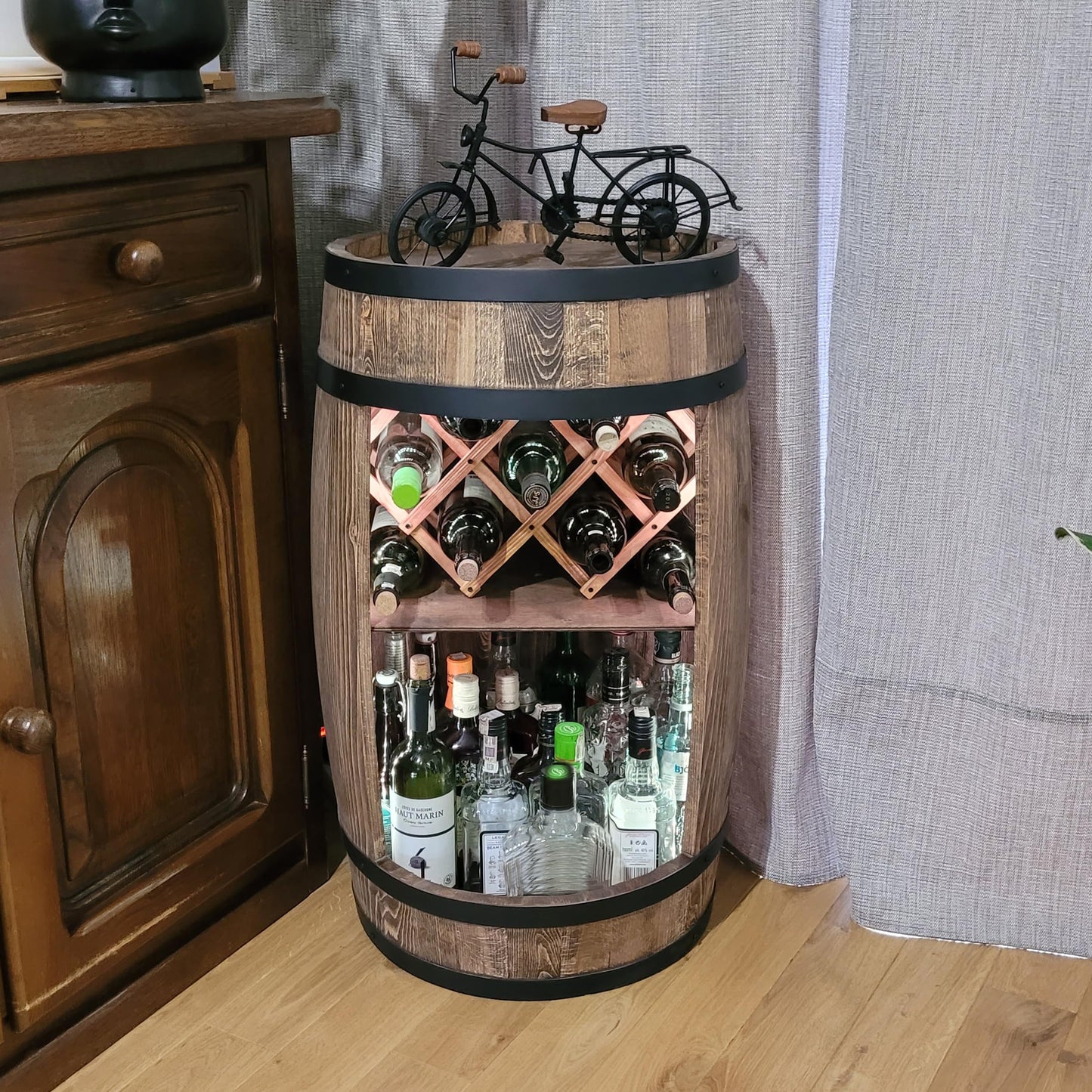 weeco Wooden Barrel with Wine Holder RGB LED Lighting - Wine Rack - Rustic Decorative Bar Cabinet Wine Stand - Draught Beer, Whisky Bar Bottle Stand. Home Bar Gift for Men (Dark Brown)