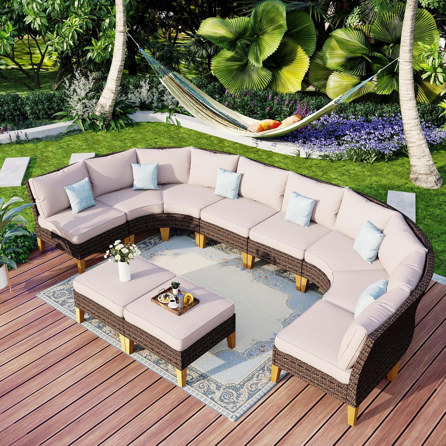 MFSTUDIO Polyrattan Lounge Set, Aktualisierte Rippen, 20% Dicker als Andere, Cushion PRO Fabric Wasserdicht, Leicht zu Reinigen. Gartenmöbel Wetterfest, Sitzgruppe für Garten.