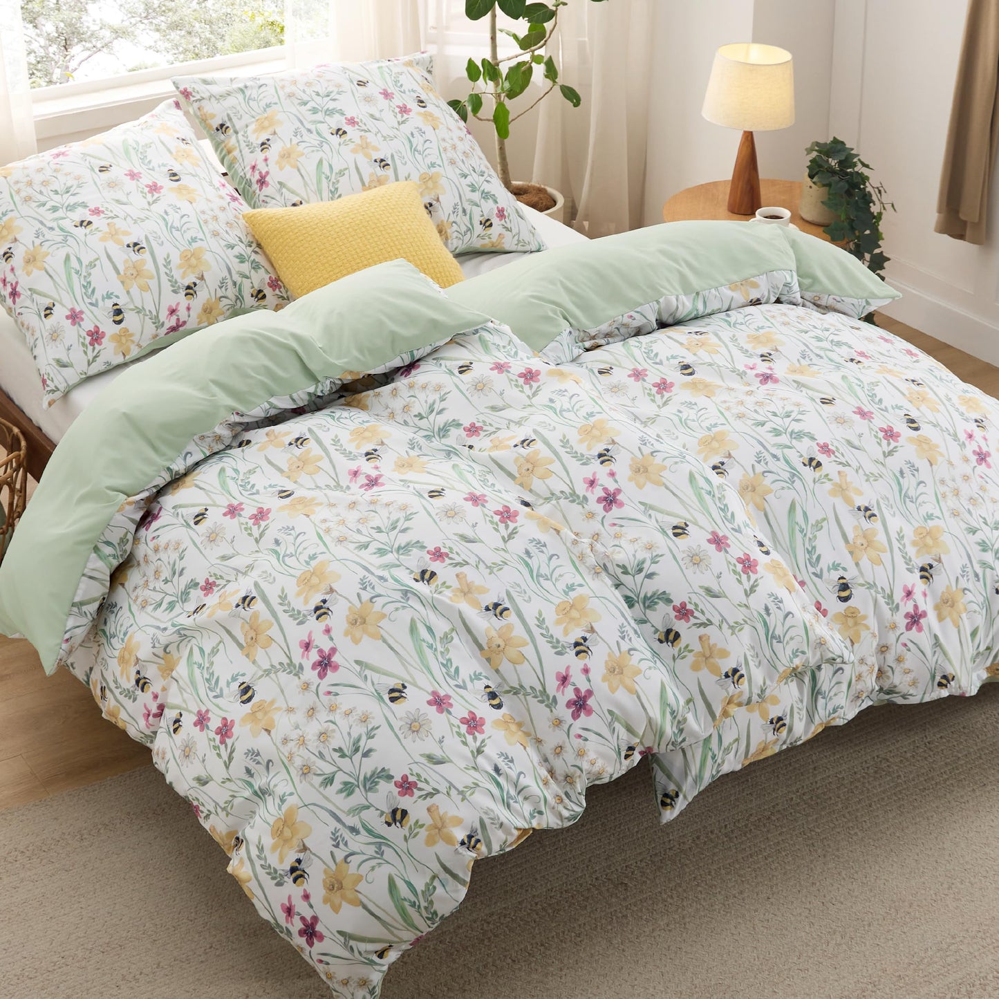BEDSURE Bettwäsche 135x200 4teilig Bettbezug - Bettwäsche-Sets 135 x 200 cm 2er Set mit 2 Kissenbezüge 80x80cm, ÖKO-TEX Wendebettwäsche Bedding Zweige Grau Muster mit Reißverschluss