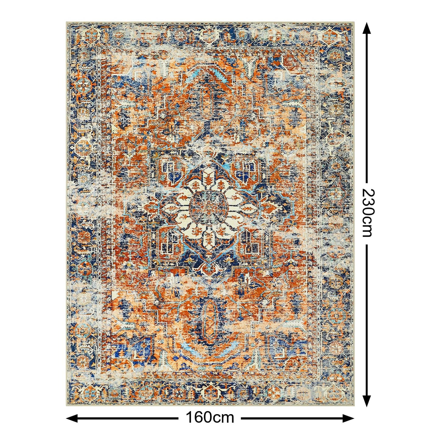 WONGS BEDDING Boho Rug Living Room Bedroom Short Pile Rugs Washable Soft Non-Slip Vintage Design