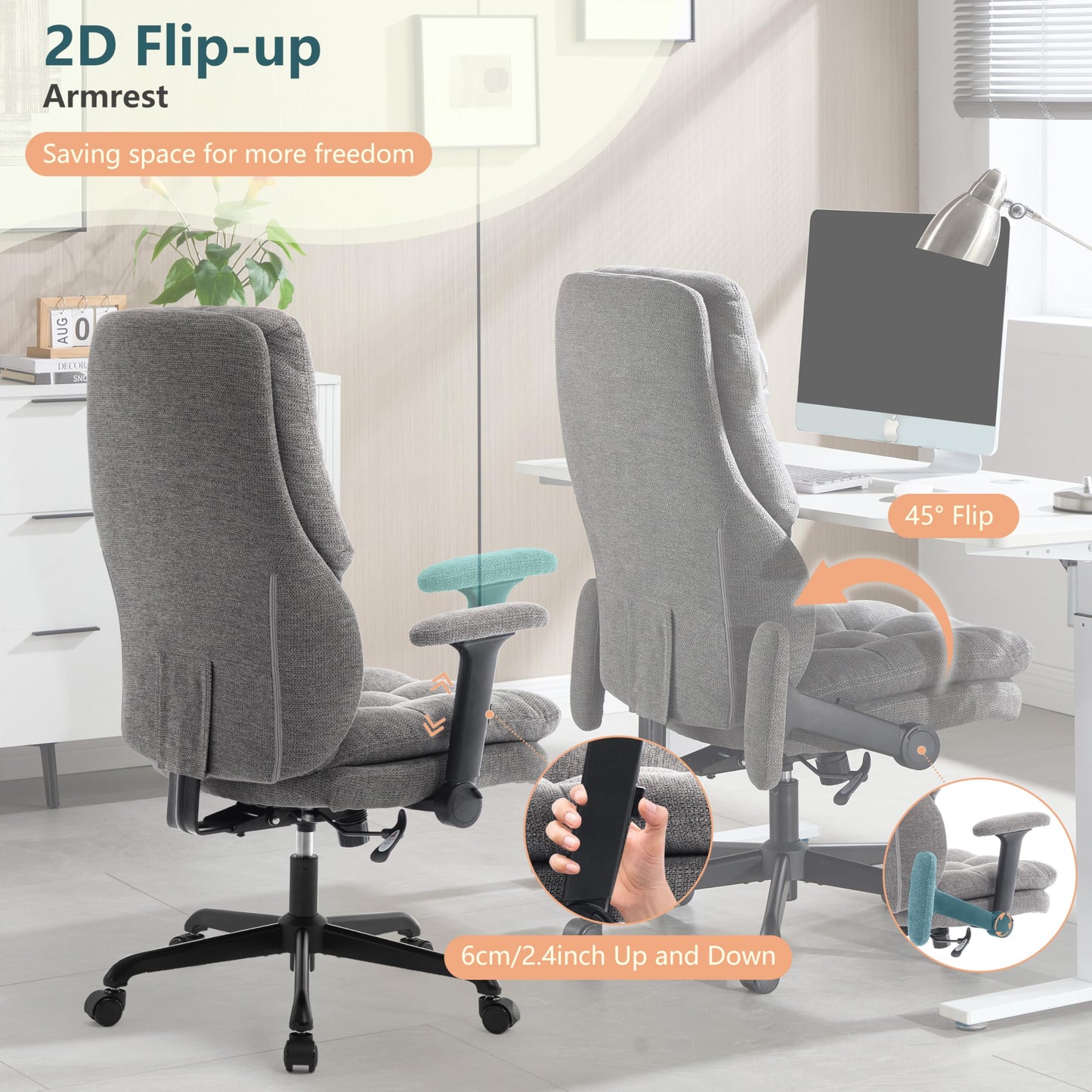 Fizzin Ergonomic Office Chair Office Executive Chair with High Back and Double Cushion Armrests, Reversible, Height-Adjustable Computer Chair (Beige)