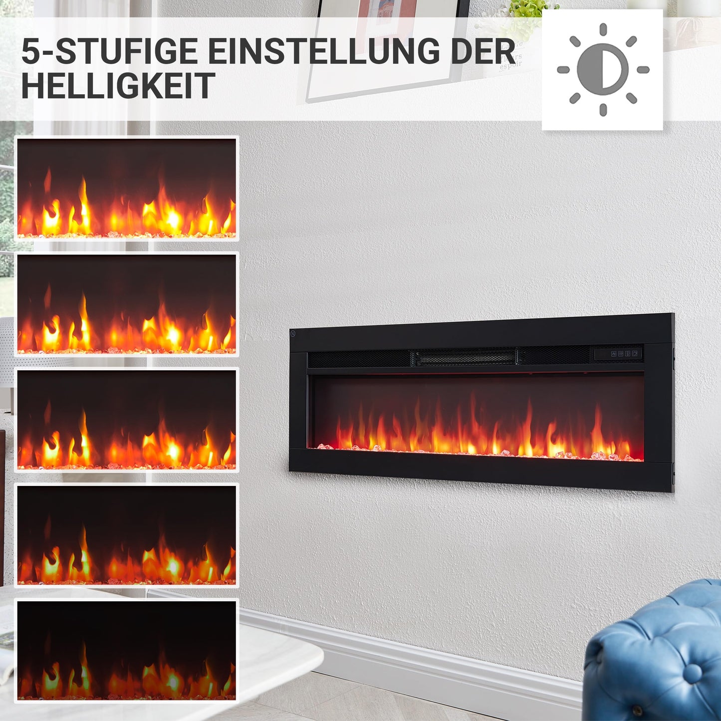 BALDERIA Elektrokamin Agnes 36" | 3in1 Elektrischer Stand-, Wand- oder Einbaukamin mit 3D-Flammeneffekt | Elektro Heizung 1800W | Kamin mit Fernbedienung, Startsteuerung, Timer & Thermostat | Schwarz