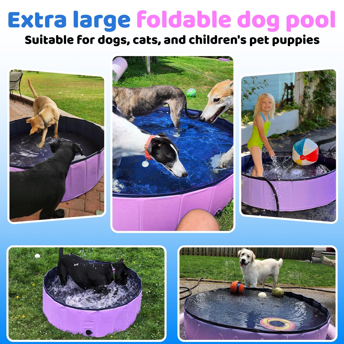 CACSPS Faltbarer Hundepool, 221 x 30,5 cm, Kinderpool mit Hartplastik, rutschfeste Hundebadewanne für den Außenbereich, Hinterhof, Faltbarer Hundepool für Kinder, Hunde, Haustiere (rot)