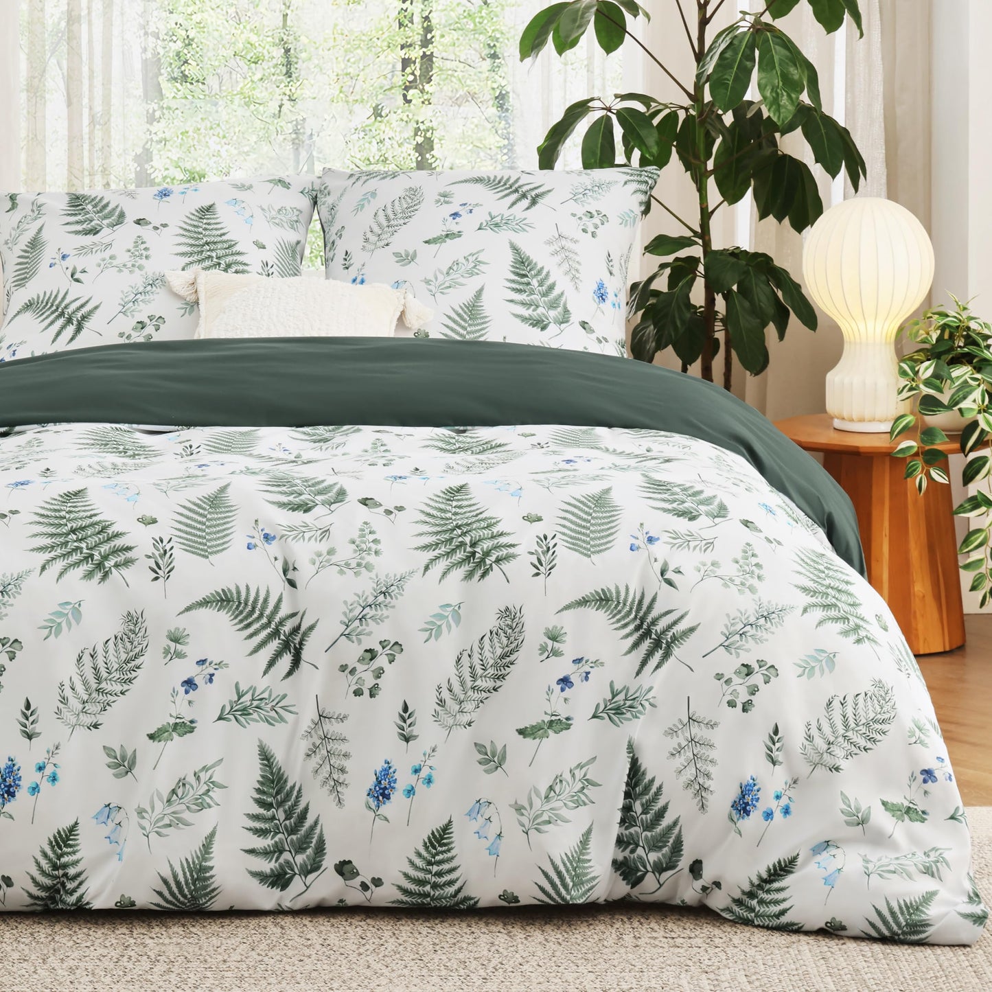 BEDSURE Bettwäsche 135x200 4teilig Bettbezug - Bettwäsche-Sets 135 x 200 cm 2er Set mit 2 Kissenbezüge 80x80cm, ÖKO-TEX Wendebettwäsche Bedding Zweige Grau Muster mit Reißverschluss